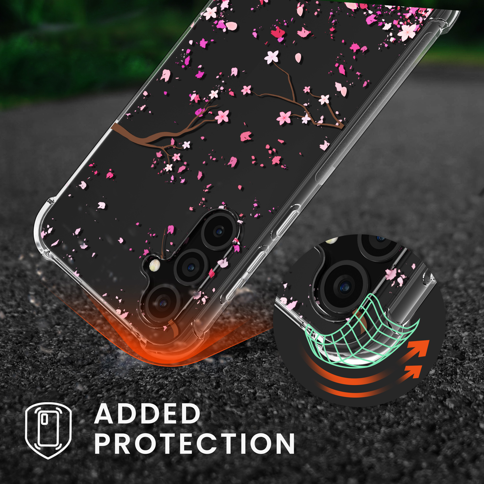 Crossbody kryt na mobil Samsung Galaxy A35 kwmobile Cherry Blossoms růžovo-tmavě hnědo-transparentní