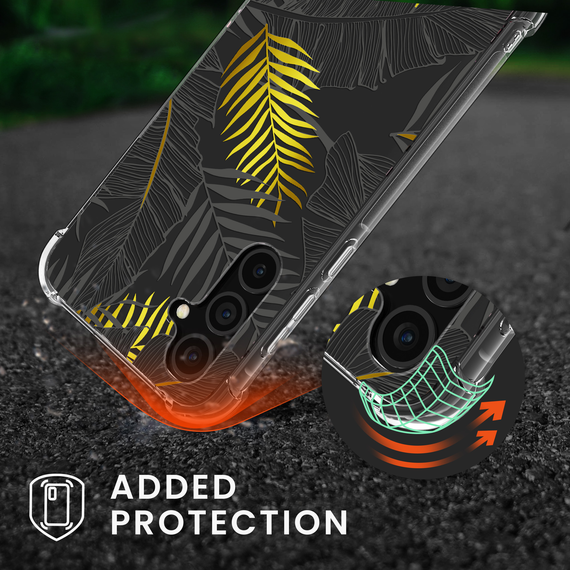 Crossbody kryt na mobil Samsung Galaxy A35 kwmobile Palm Leaves žluto-šedo-transparentní
