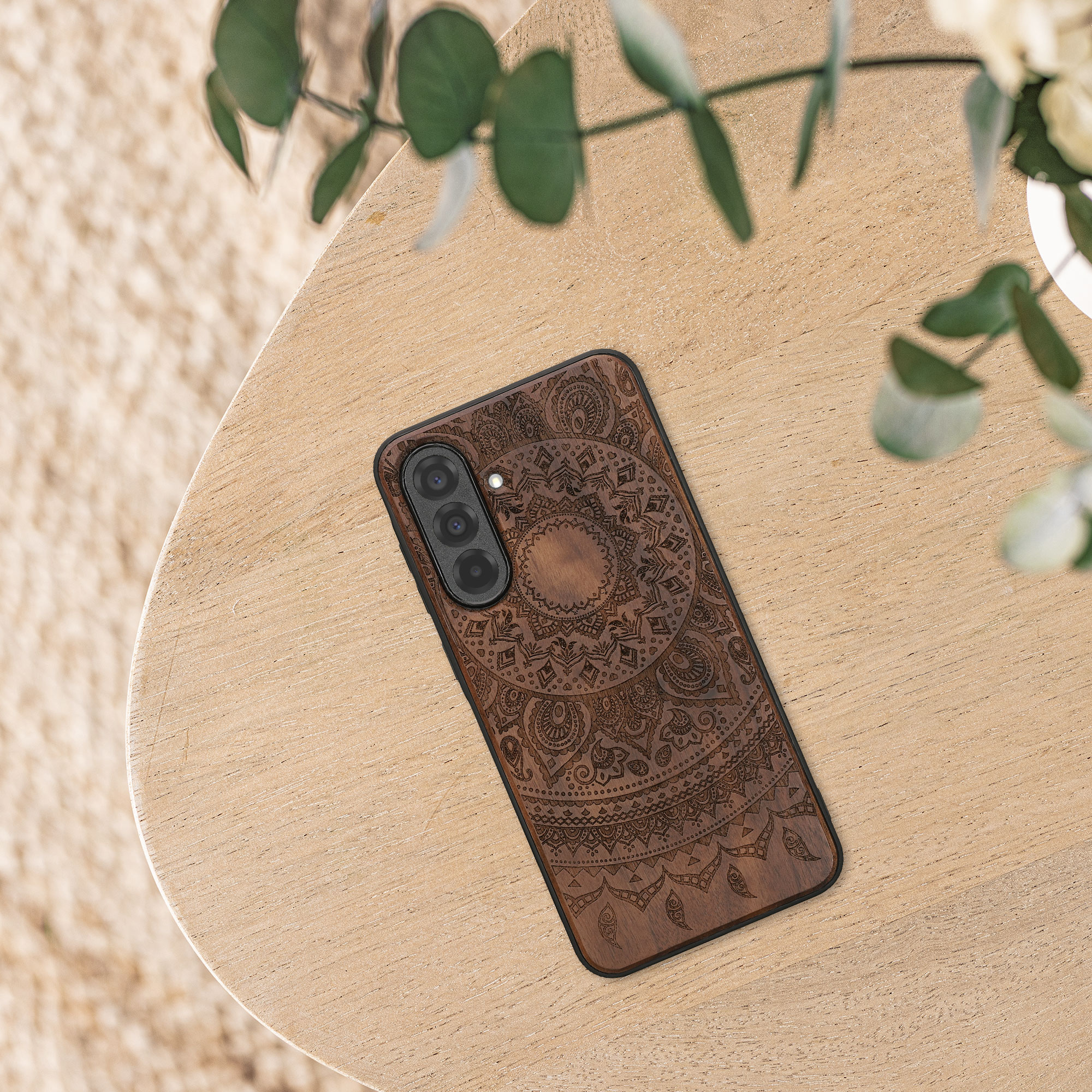 Dřevěný kryt na mobil Samsung Galaxy A36 5G kwmobile TPU rámeček Tmavě hnědá