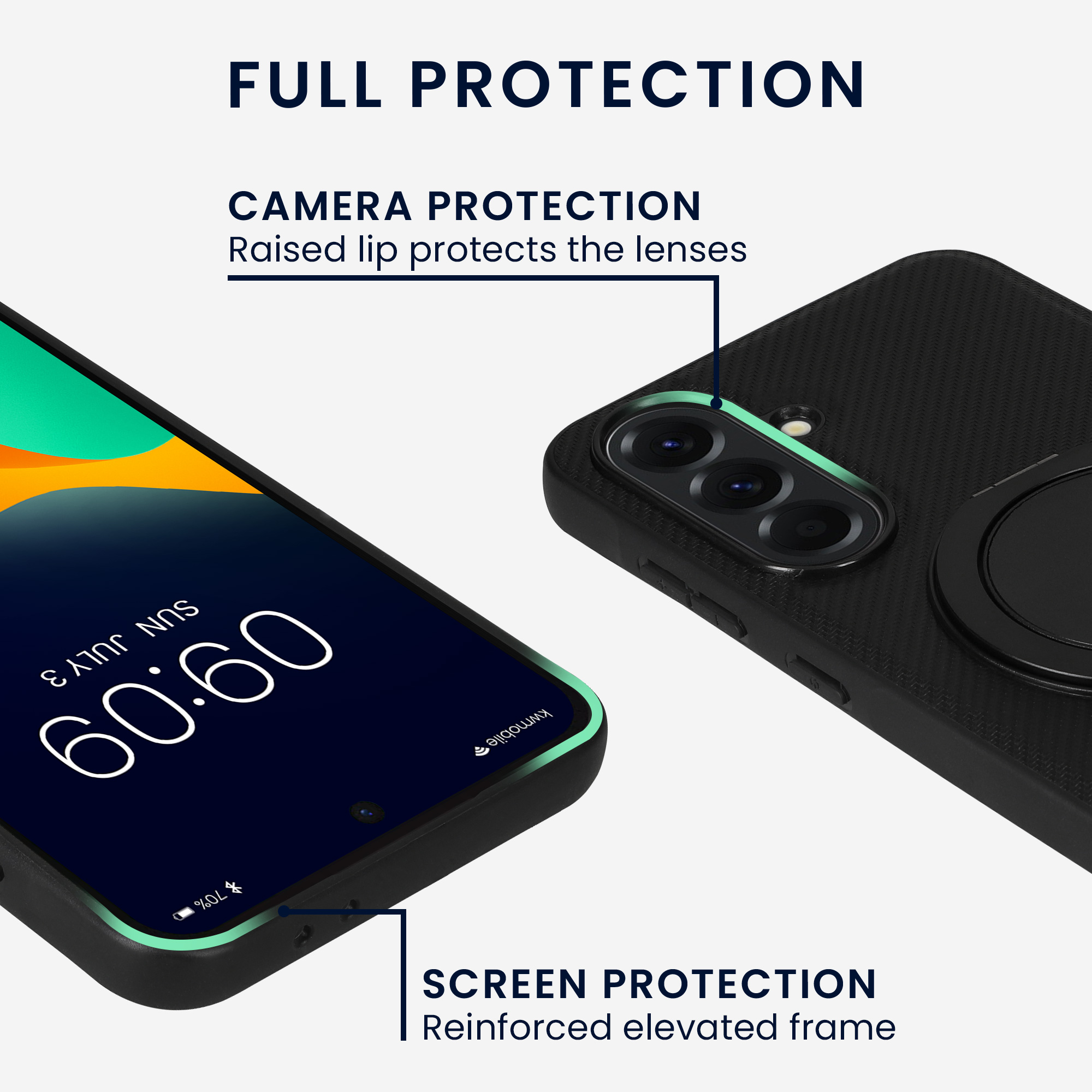 Kryt na mobil Samsung Galaxy A56 5G kwmobile MagSafe ring stand 360° PU kůže carbon Černá - PU kůže s carbon texturou