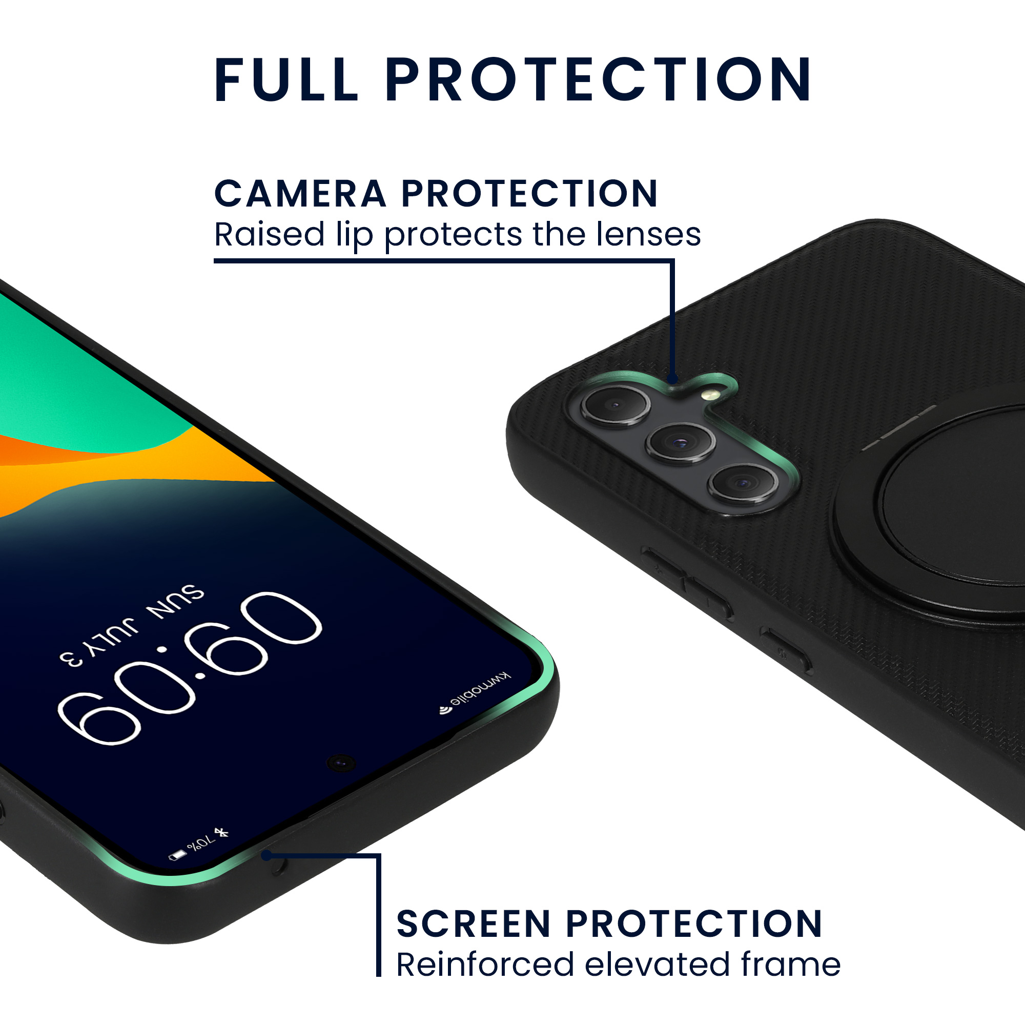 Kryt na mobil Samsung Galaxy A54 5G kwmobile MagSafe ring stand 360° PU kůže carbon Černá - PU kůže s carbon texturou