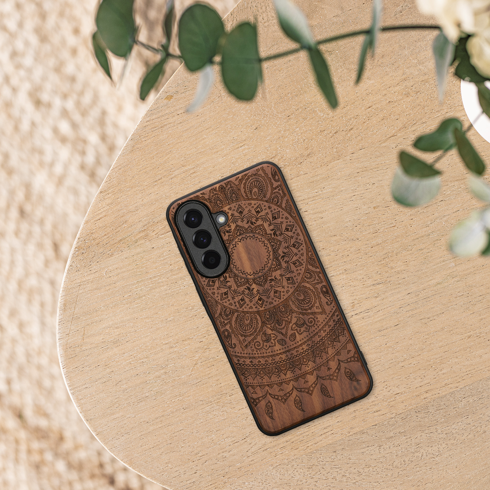 Dřevěný kryt na mobil Samsung Galaxy A57 5G kwmobile TPU rámeček Tmavě hnědá