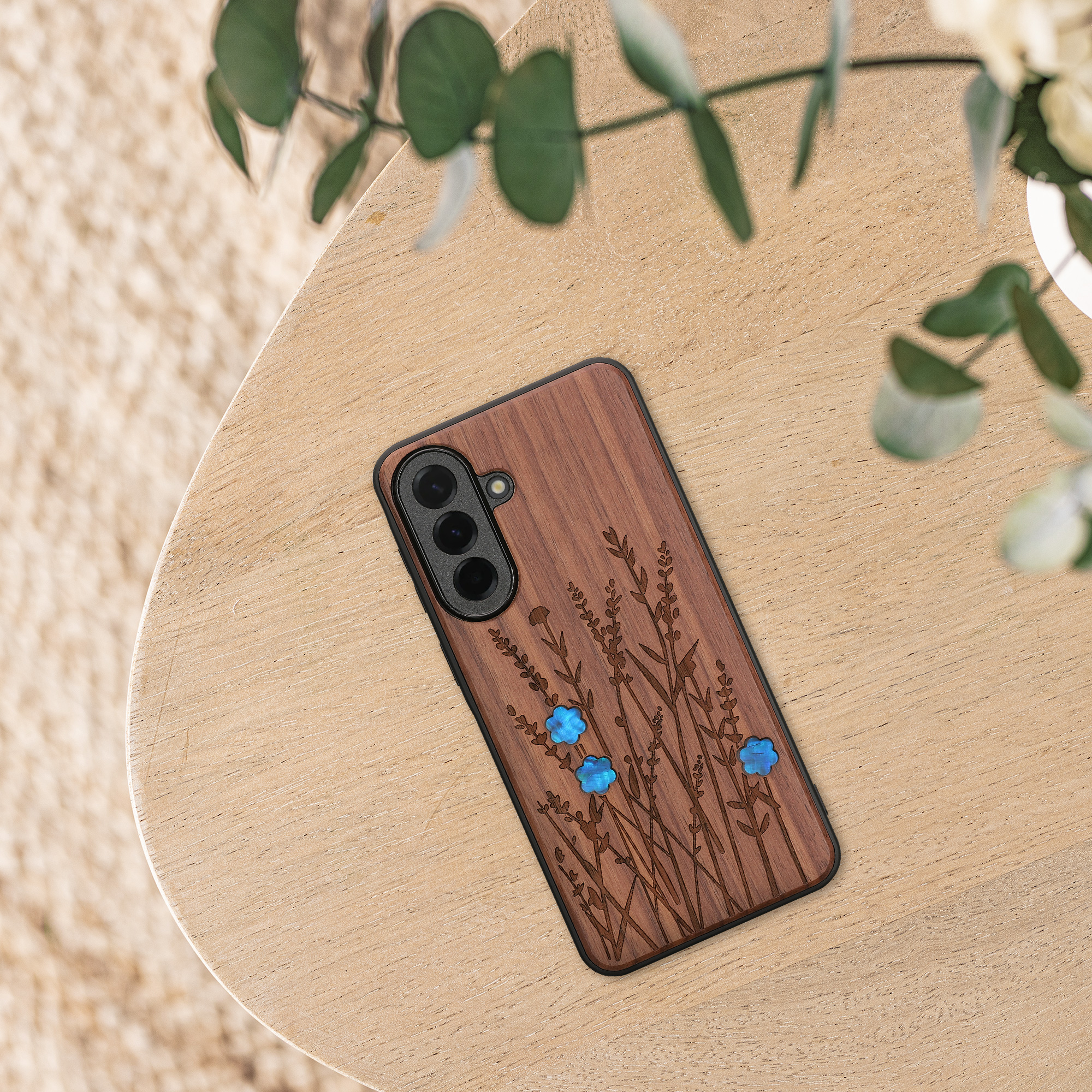 Dřevěný kryt na mobil Samsung Galaxy A57 5G kwmobile TPU rámeček Tmavě hnědá