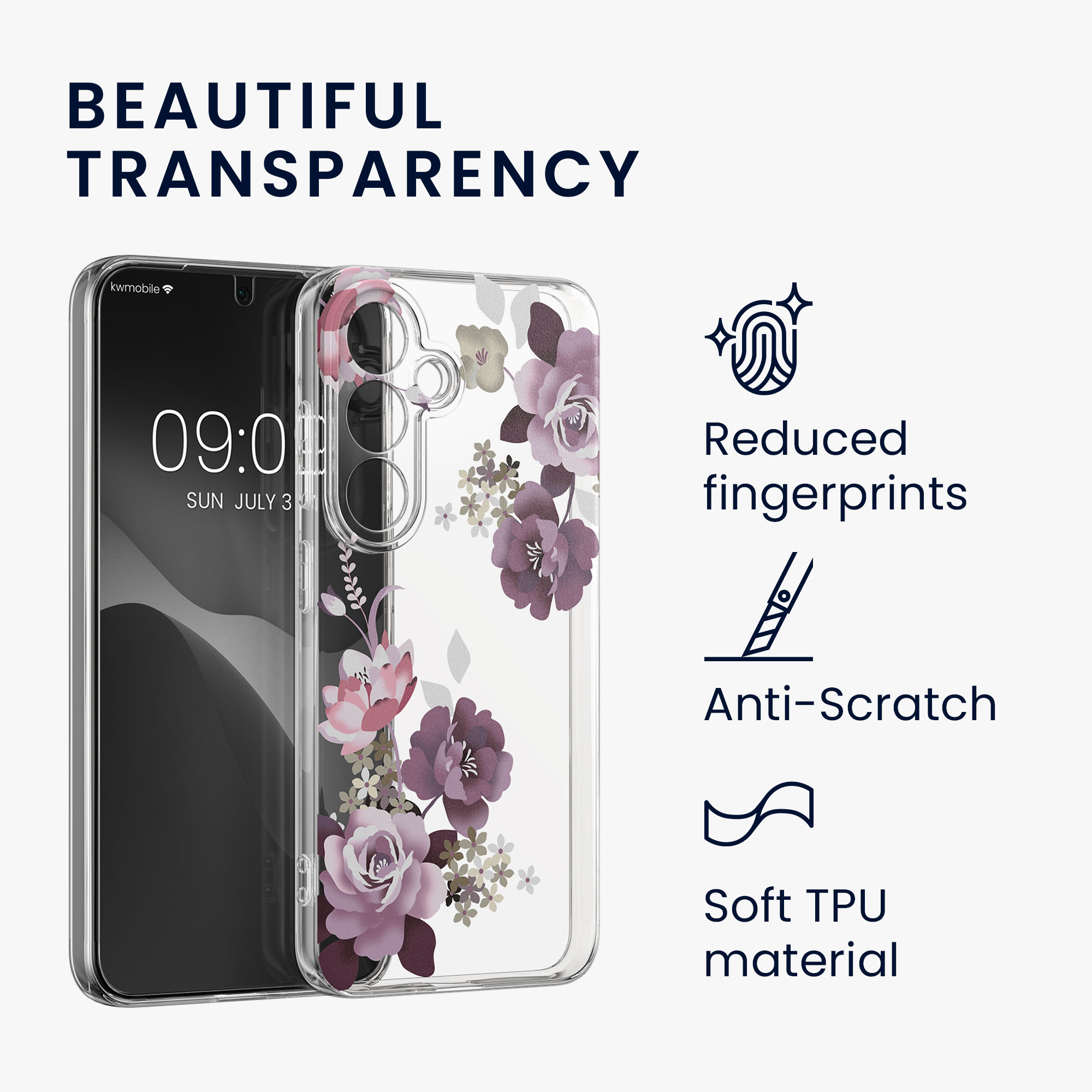 Čirá ochranná fólie + pouzdro s kytičkami kwmobile Samsung Galaxy S26 Plus