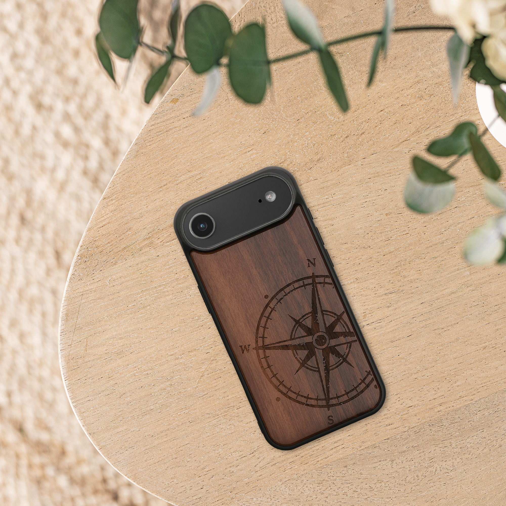 kwmobile dřevěný ochranný kryt pro Apple iPhone Air s nárazuvzdorným TPU bumperem, pevné provedení, tmavě hnědá