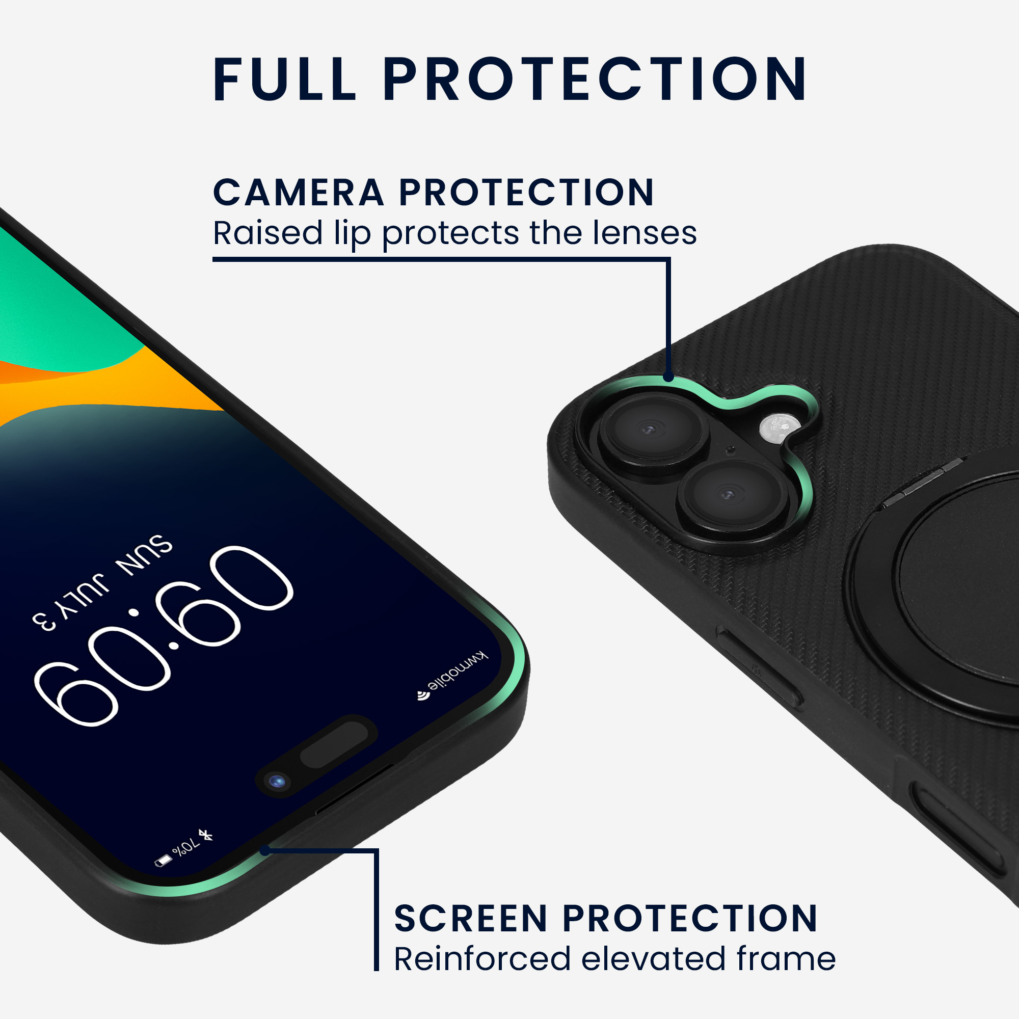 Kožený kryt kwmobile pro iPhone 16 - černá karbonová textura