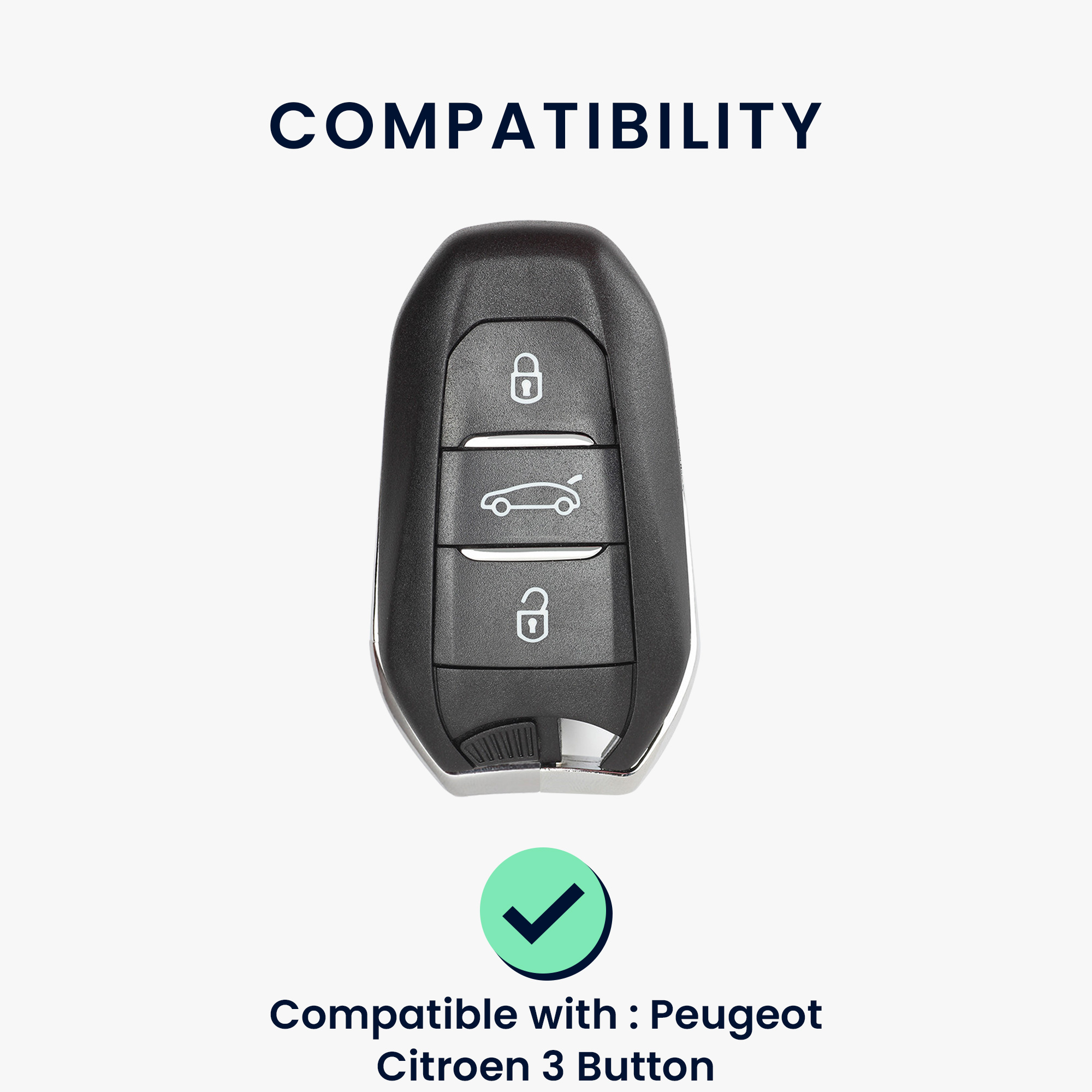 Pouzdro na klíč od auta Peugeot Citroen 3 Button Car kwmobile - Silver High Gloss