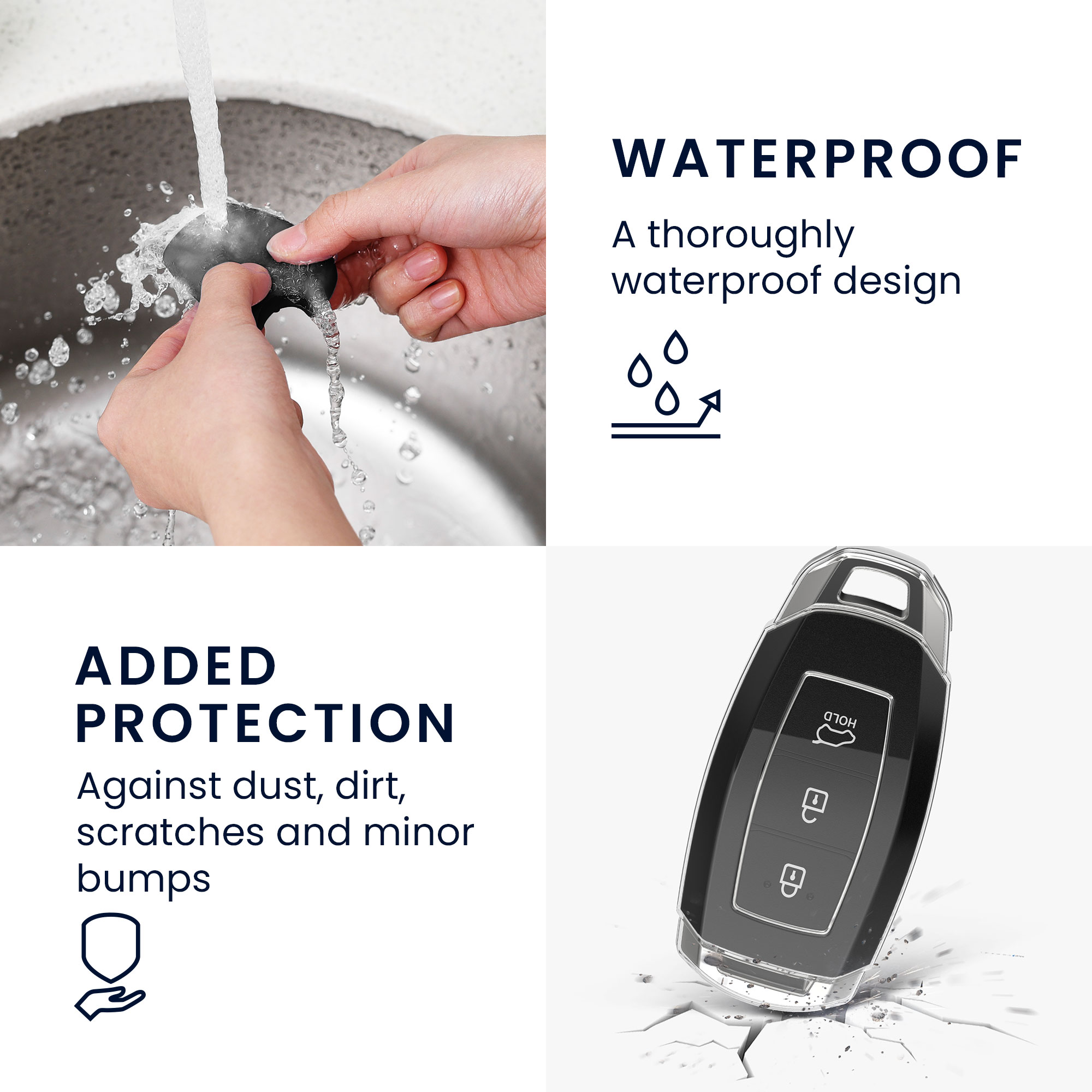 Pouzdro na klíč od auta kwmobile pro Hyundai 3 Button Car Key Keyless Go - čirá