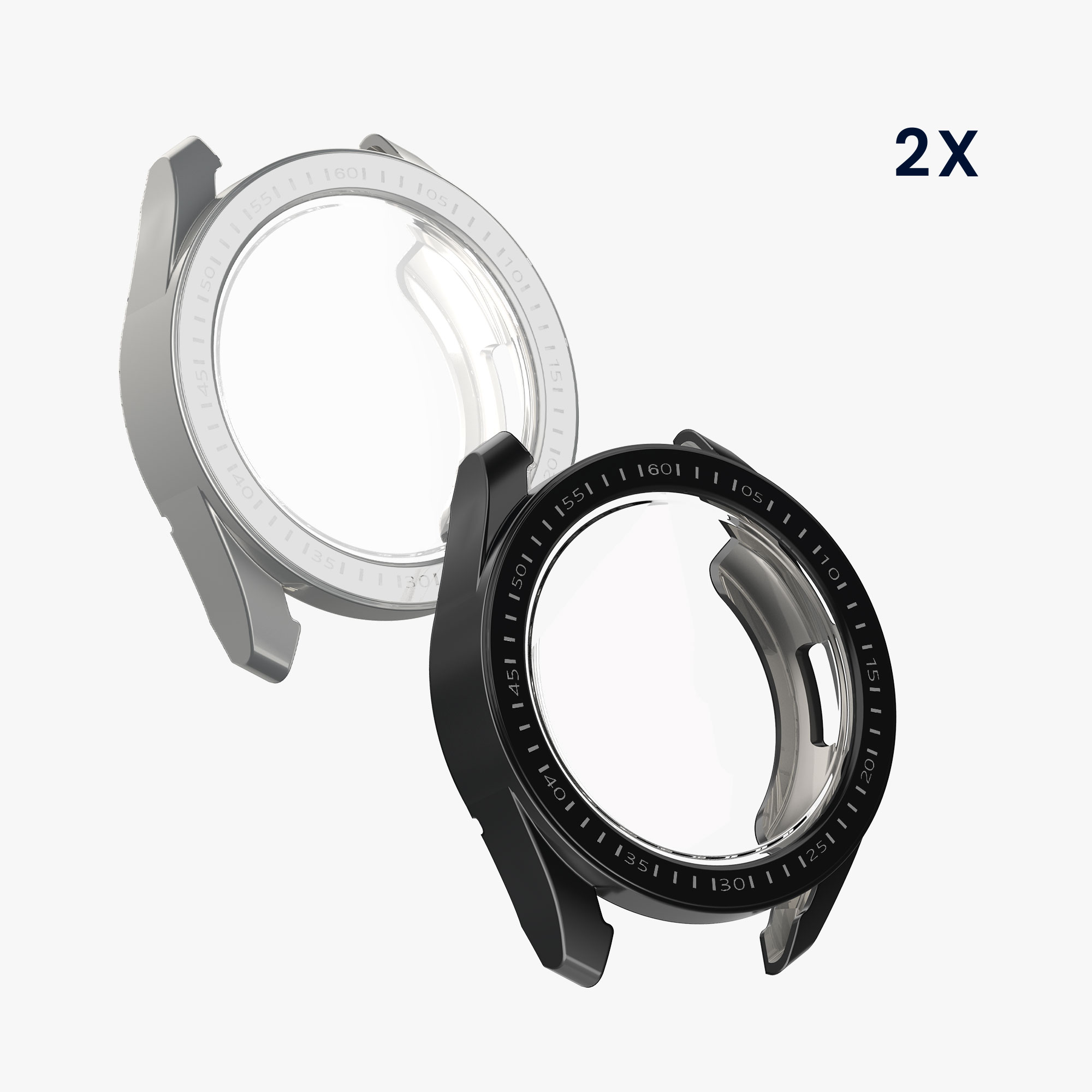 Ochranný kryt se sklem na hodinky kwmobile pro Xiaomi Watch S3, černá / stříbrná, 2 ks