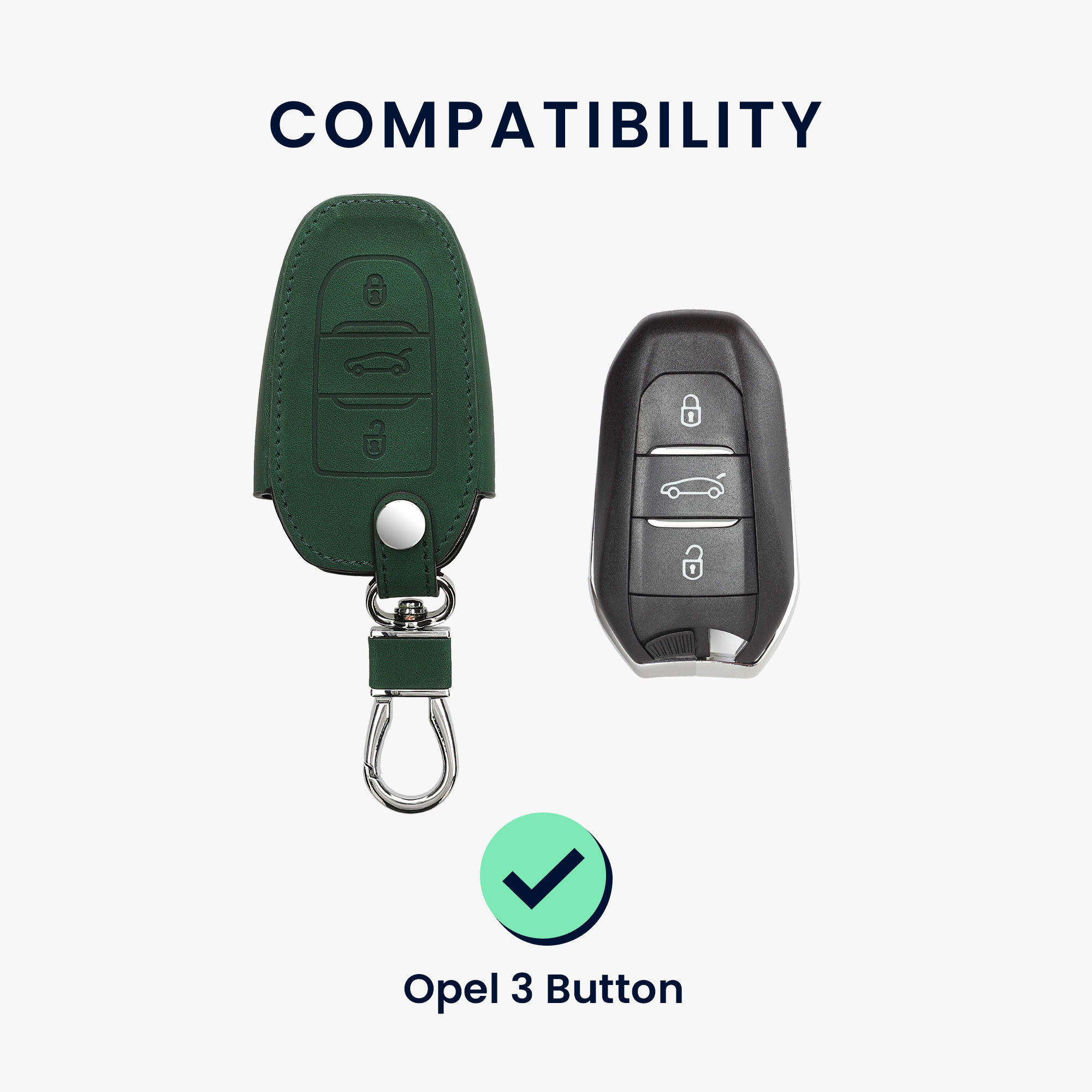 Pouzdro na klíč od auta kwmobile pro Opel 3 Button Car Key Smart Key only Keyless Go, tmavě zelená
