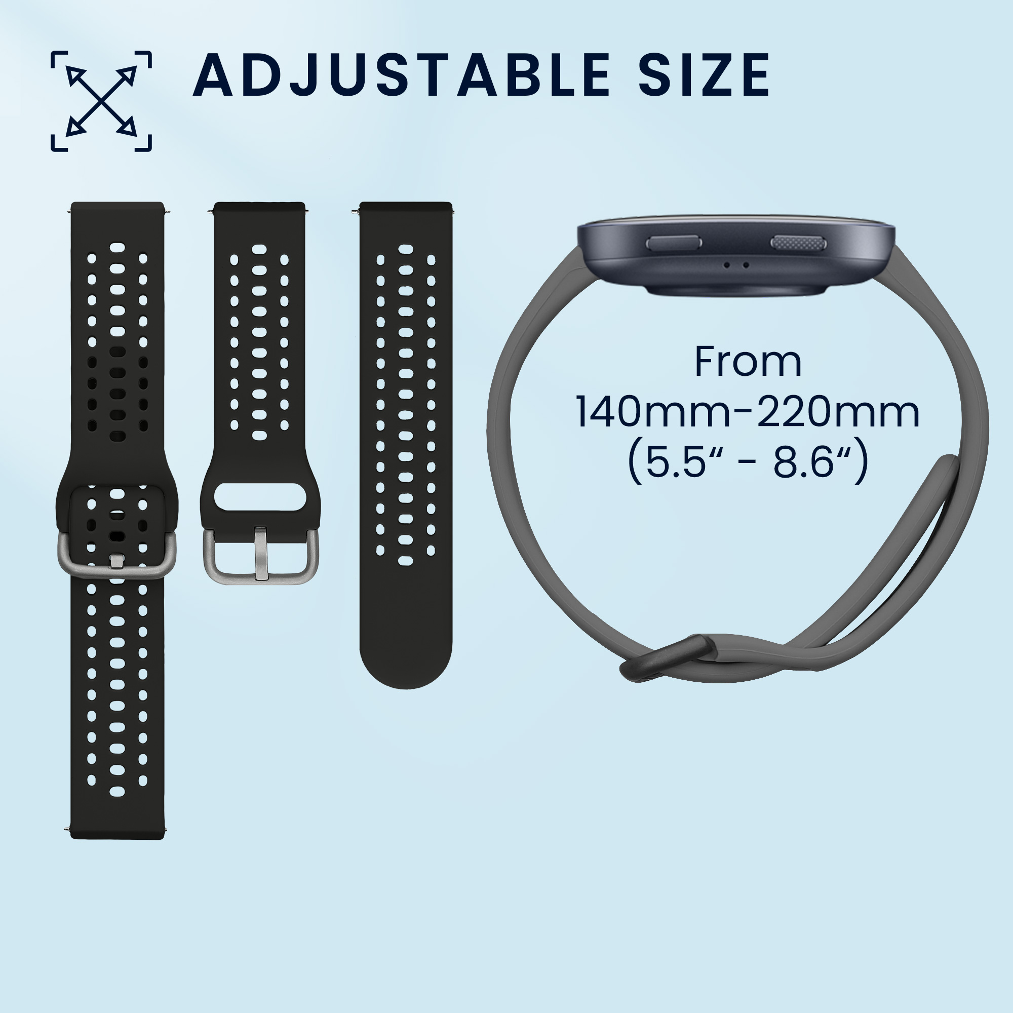 Řemínek 22mm Amazfit Bip 6/Bip 5 Unity/Bip 5/GTS 3/Balance 2... 22mm kwmobile TPU černý/tmavě šedý