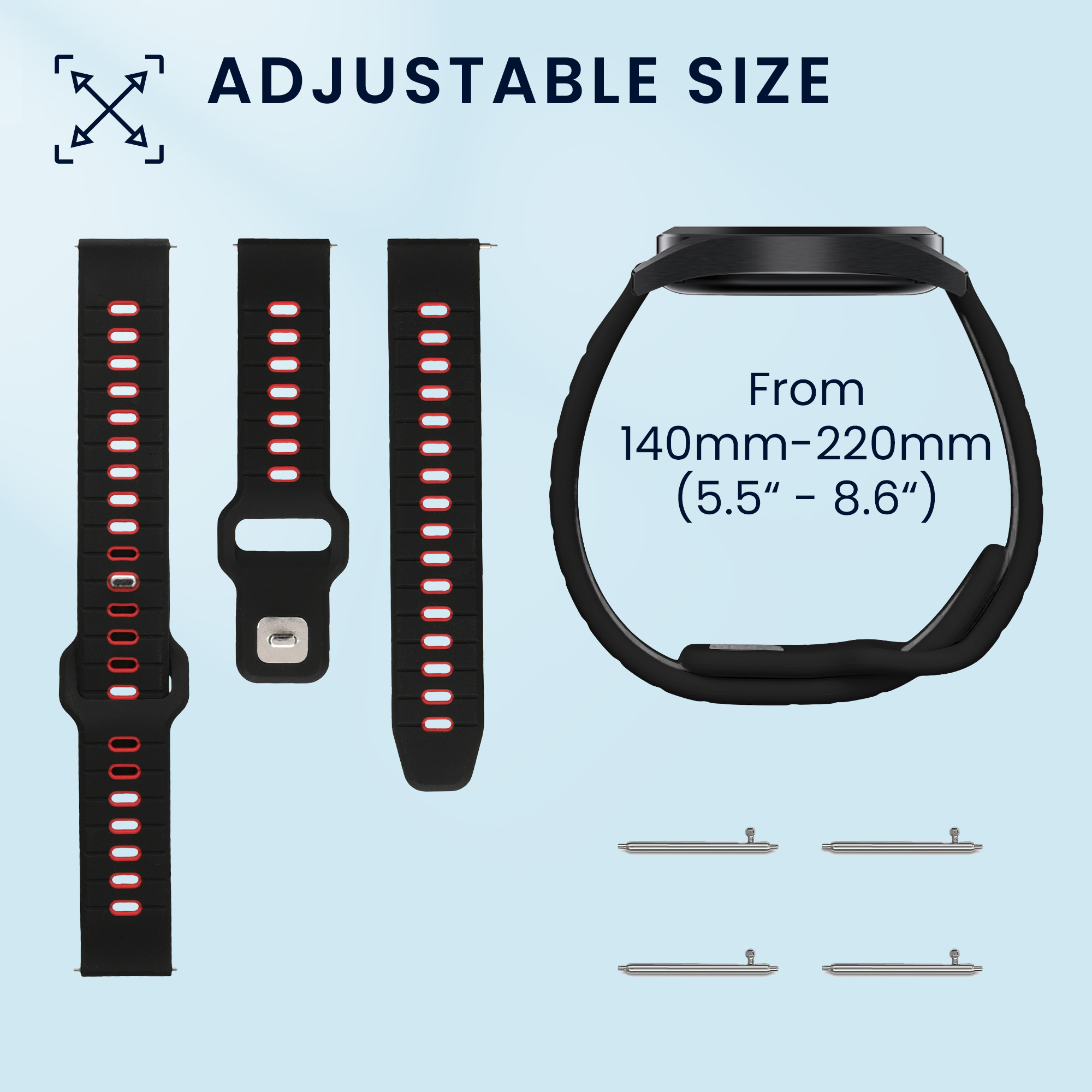 Řemínek kwmobile pro Garmin vivoactive 6 / vivomove Trend / Forerunner 55 - 2 ks, černá / červená / černá / šedá