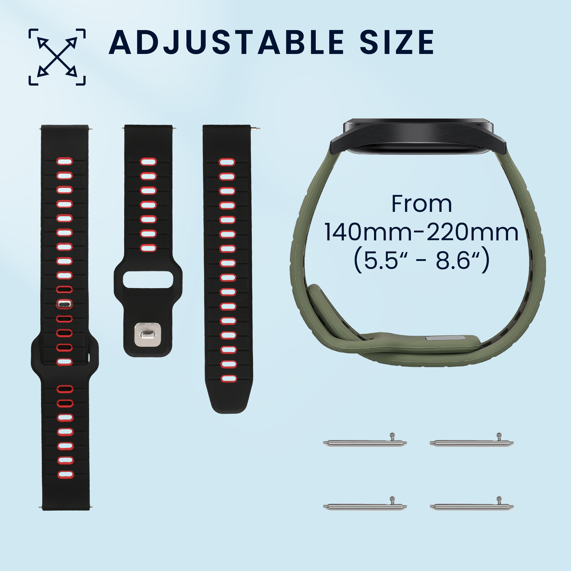 Řemínek kwmobile pro Garmin vivoactive 6 / vivomove Trend / Forerunner 55 - 2 ks, černá / červená / tmavě zelená / černá