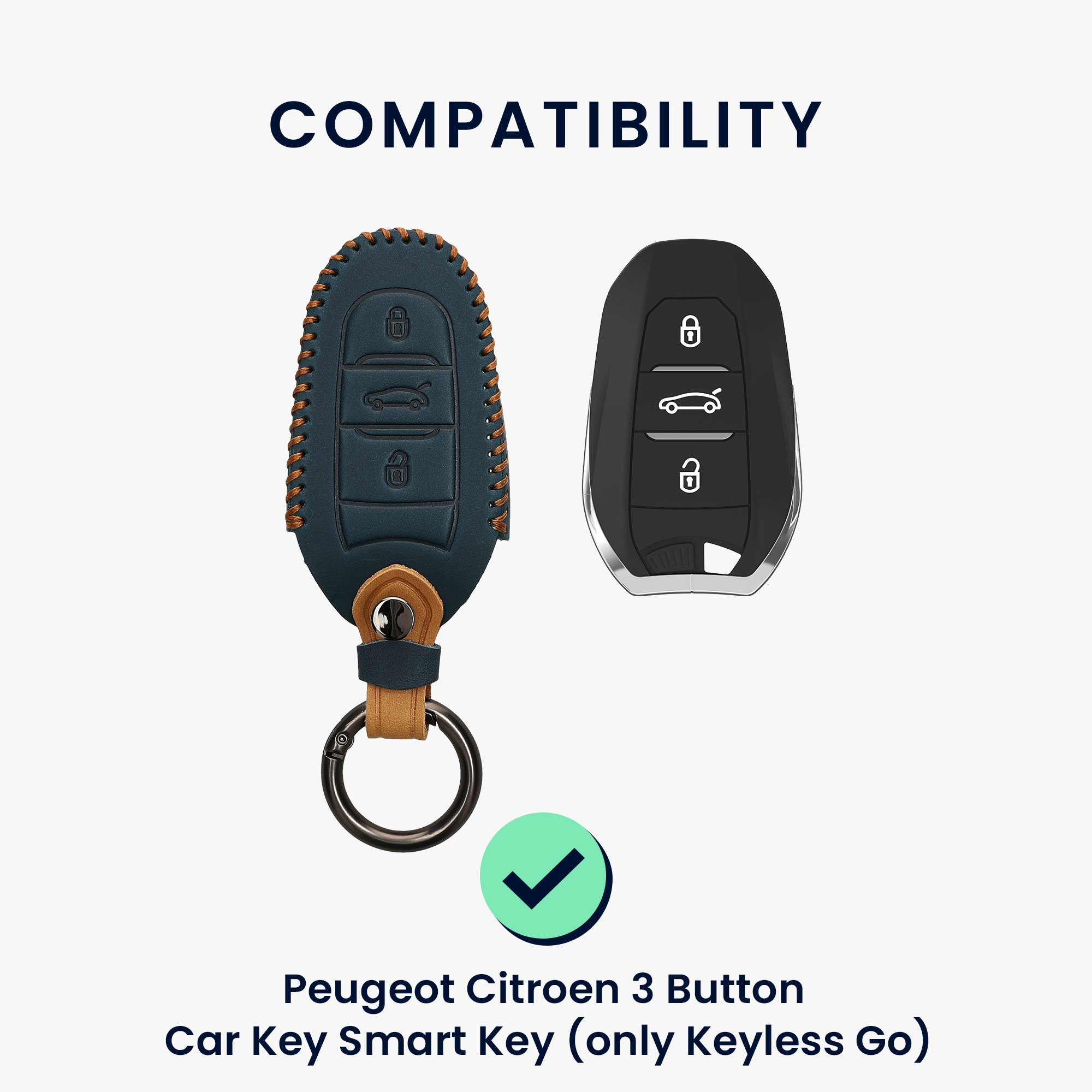 Pouzdro na klíč od auta Peugeot Citroen 3 Button Car kwmobile - tmavě modrá / světle hnědá