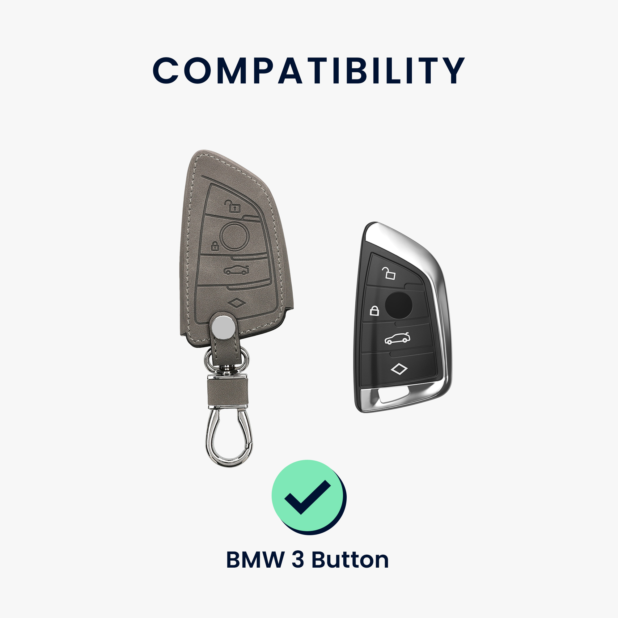 Peněženkové pouzdro na klíč od auta BMW 3 tlačítka Smart Key šedé