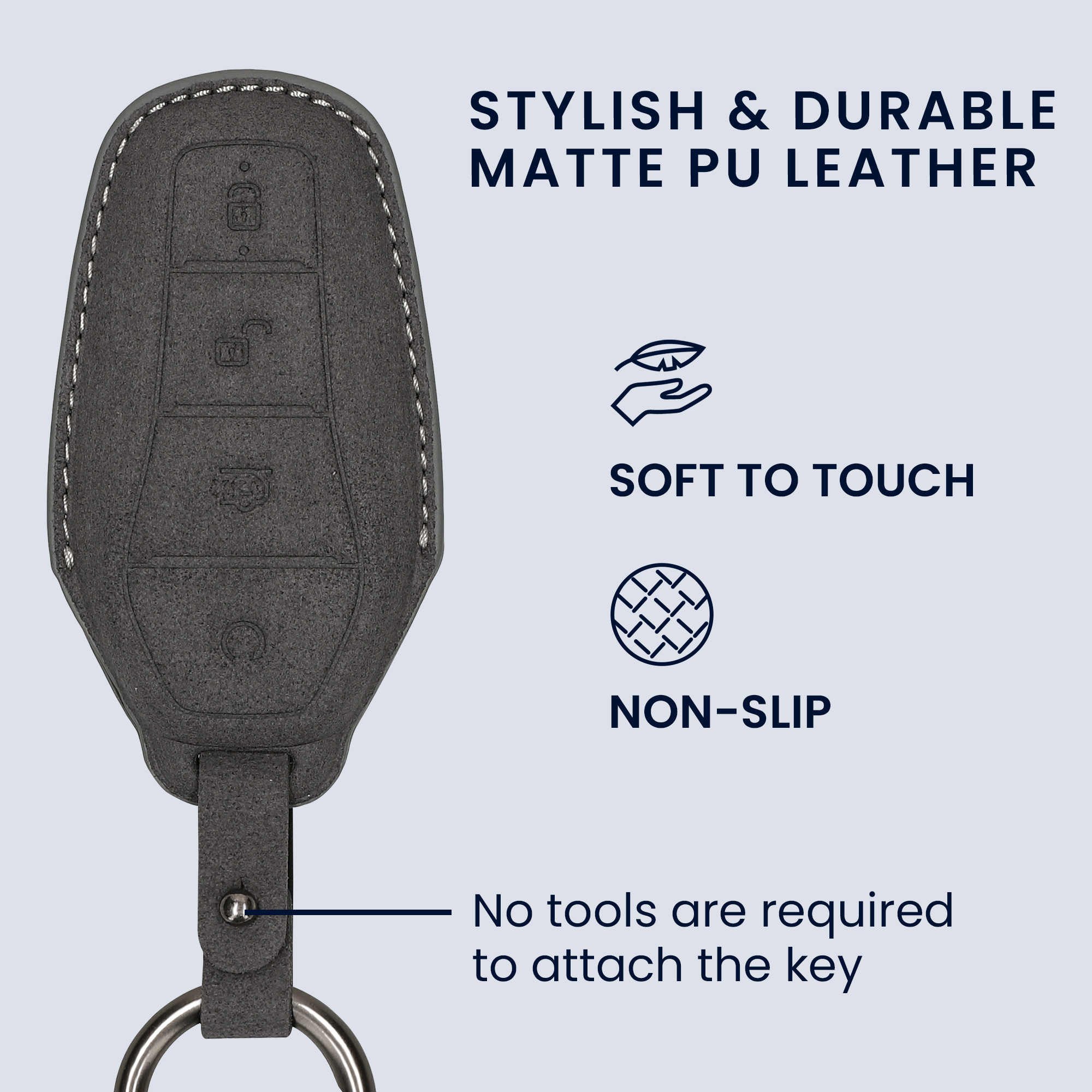 PU pouzdro na klíč od auta BYD Atto 3/Sealion/Han PU Leather tmavě šedé