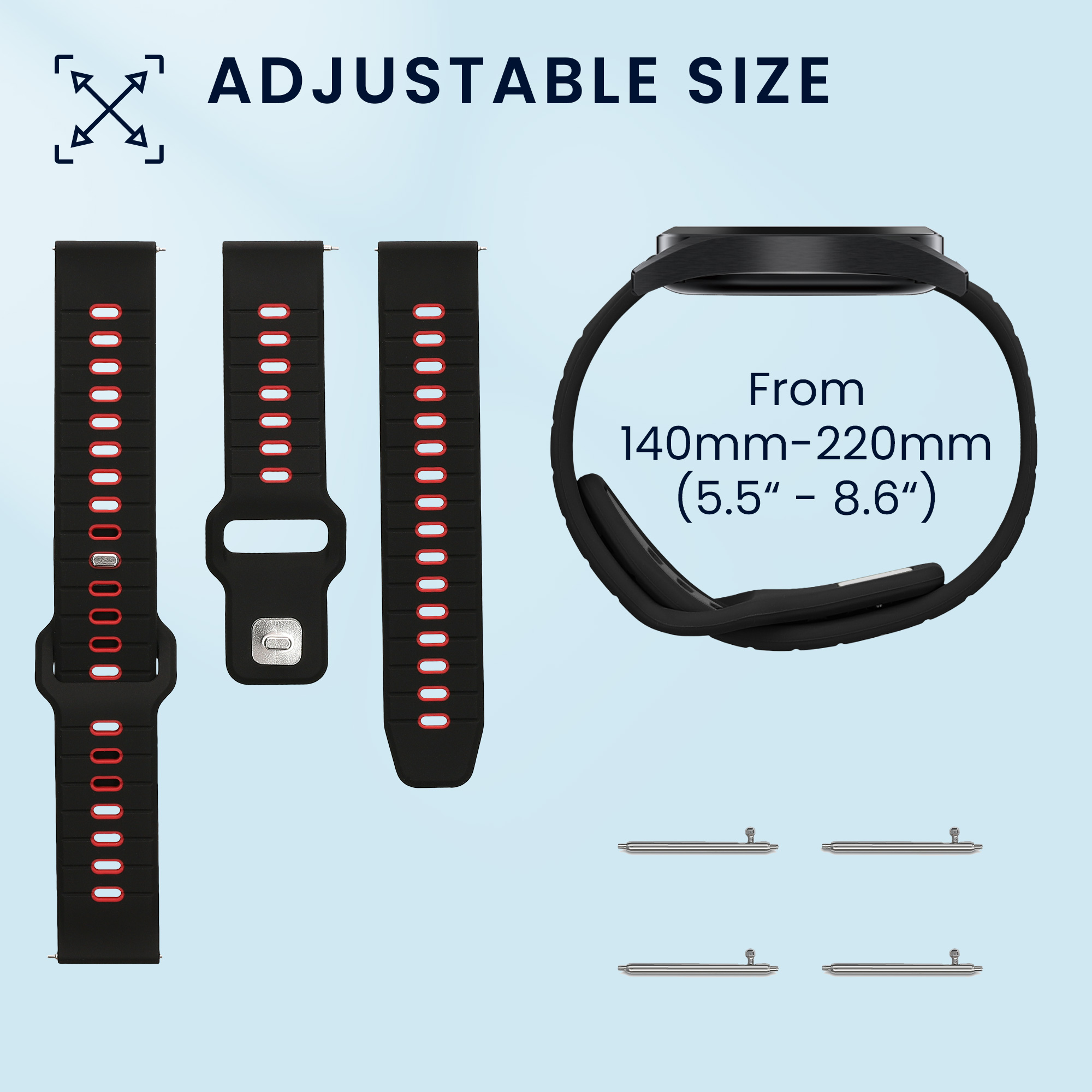 Řemínek 22mm Amazfit Bip 6/Bip 5 Unity/Bip 5/GTS 3/Balance 2... 22mm kwmobile TPU černý/šedý/černý/červený