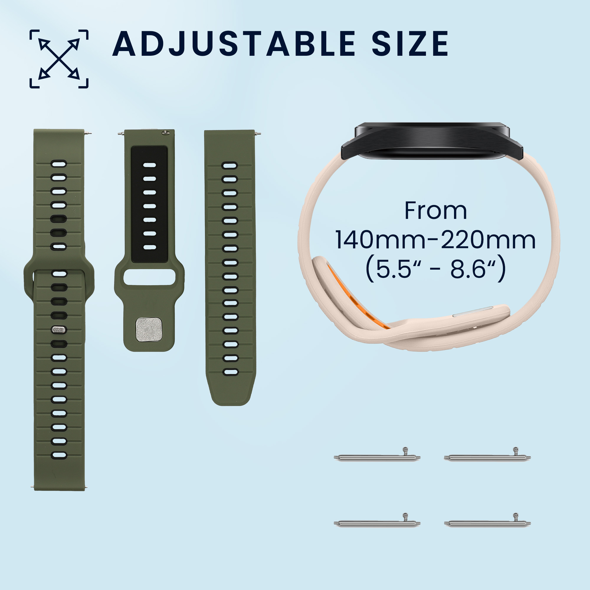 Řemínek 22mm Amazfit Bip 6/Bip 5 Unity/Bip 5/GTS 3/Balance 2... 22mm kwmobile TPU tmavě zelený/černý/bílý/oranžový