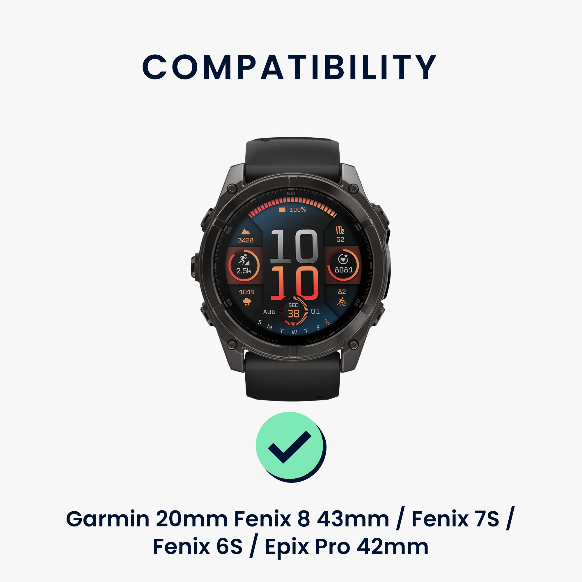 Řemínek Garmin 20mm Fenix 8 43mm/Fenix 7S/Fenix 6S/Epix Pro... 20mm kwmobile TPU hnědý/černý