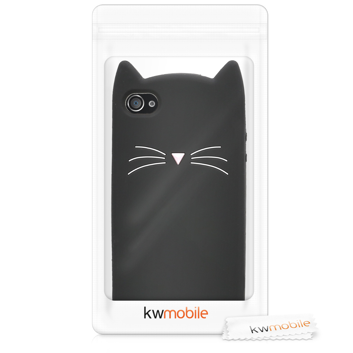 Silikonový kryt kwmobile pro Apple iPhone 4 / 4S - kočka, černá, bílá