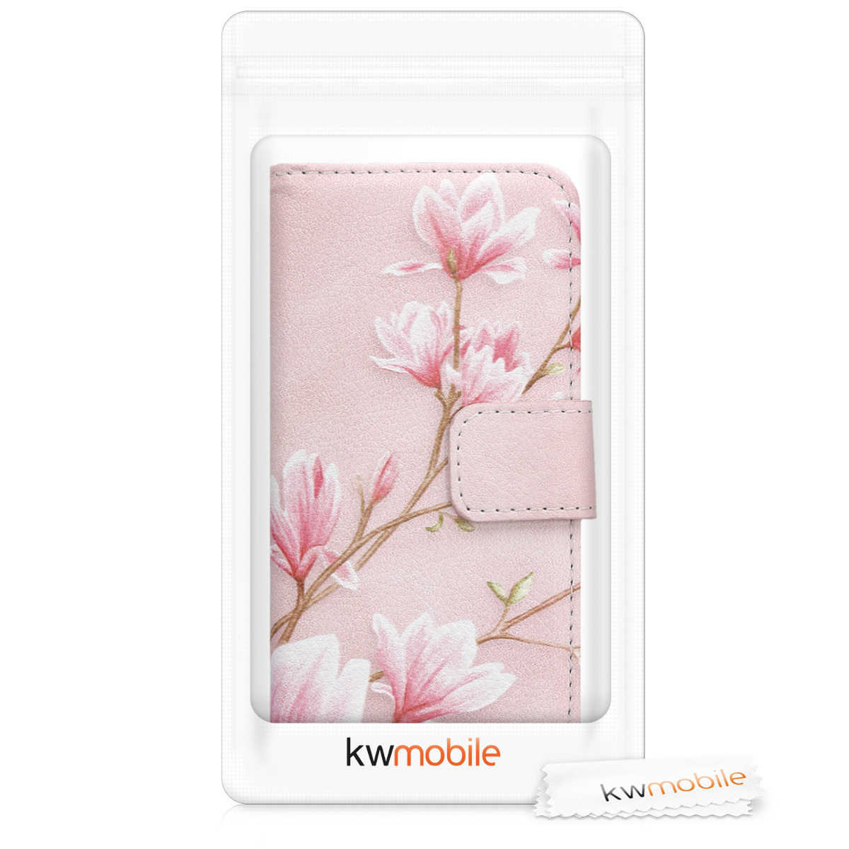 Flipové pouzdro kwmobile pro iPhone SE (1. generace 2016) / iPhone 5 / iPhone 5S - magnólie růžová / bílá / pudrově růžová