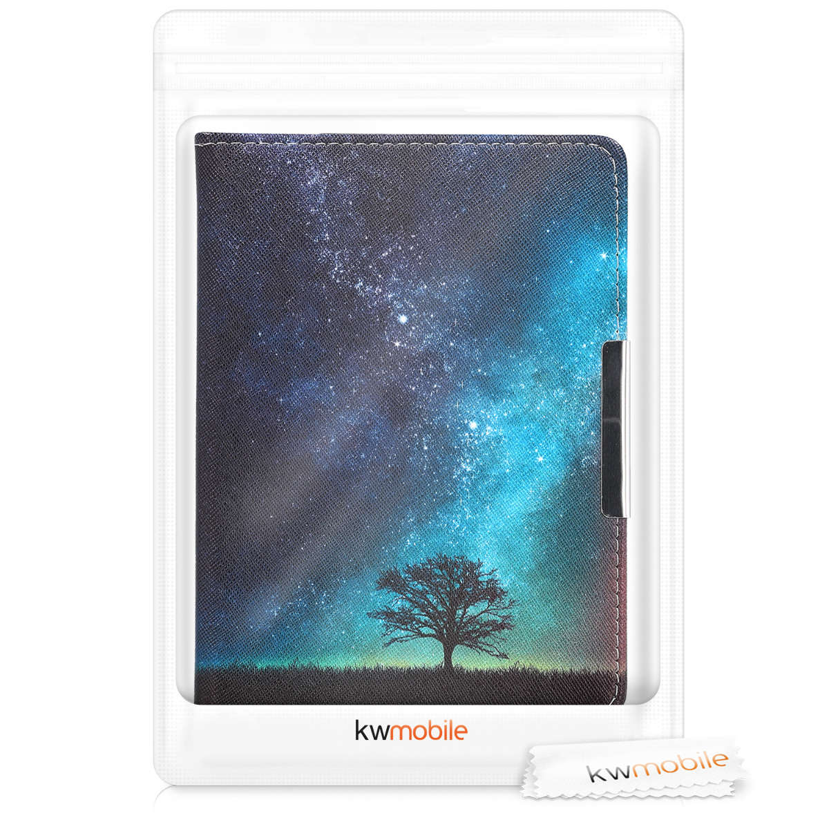 Pouzdro na čtečku kwmobile pro Tolino Vision 1 / 2 / 3 / 4 HD - motiv Cosmic Nature, modrá / šedá / černá