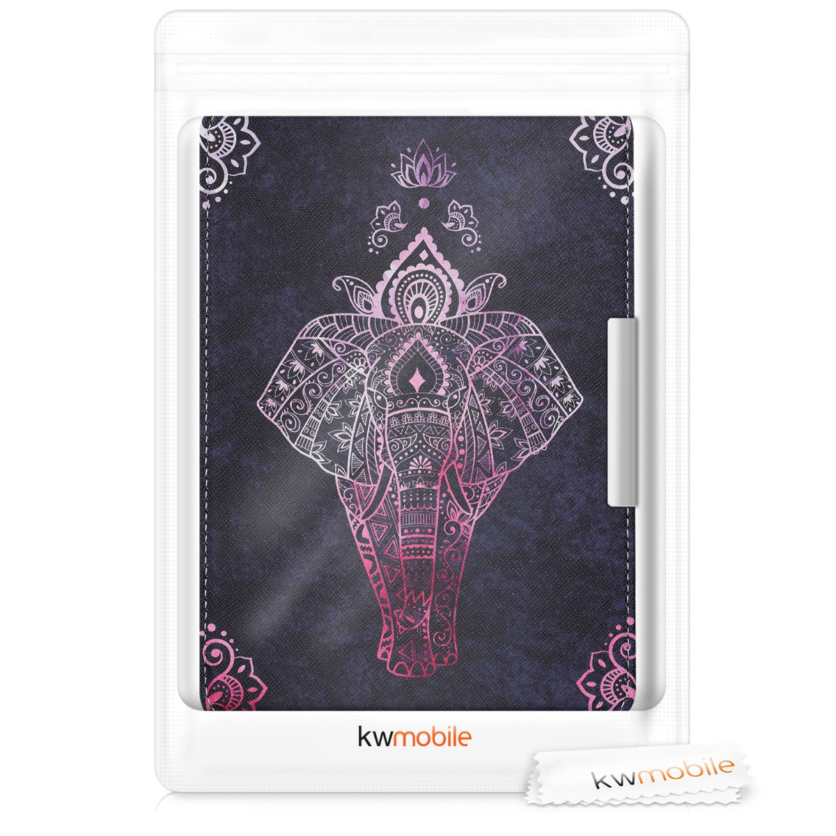 Pouzdro na čtečku kwmobile Kindle Paperwhite - Elephant Sketch - tmavě růžová / antracitová