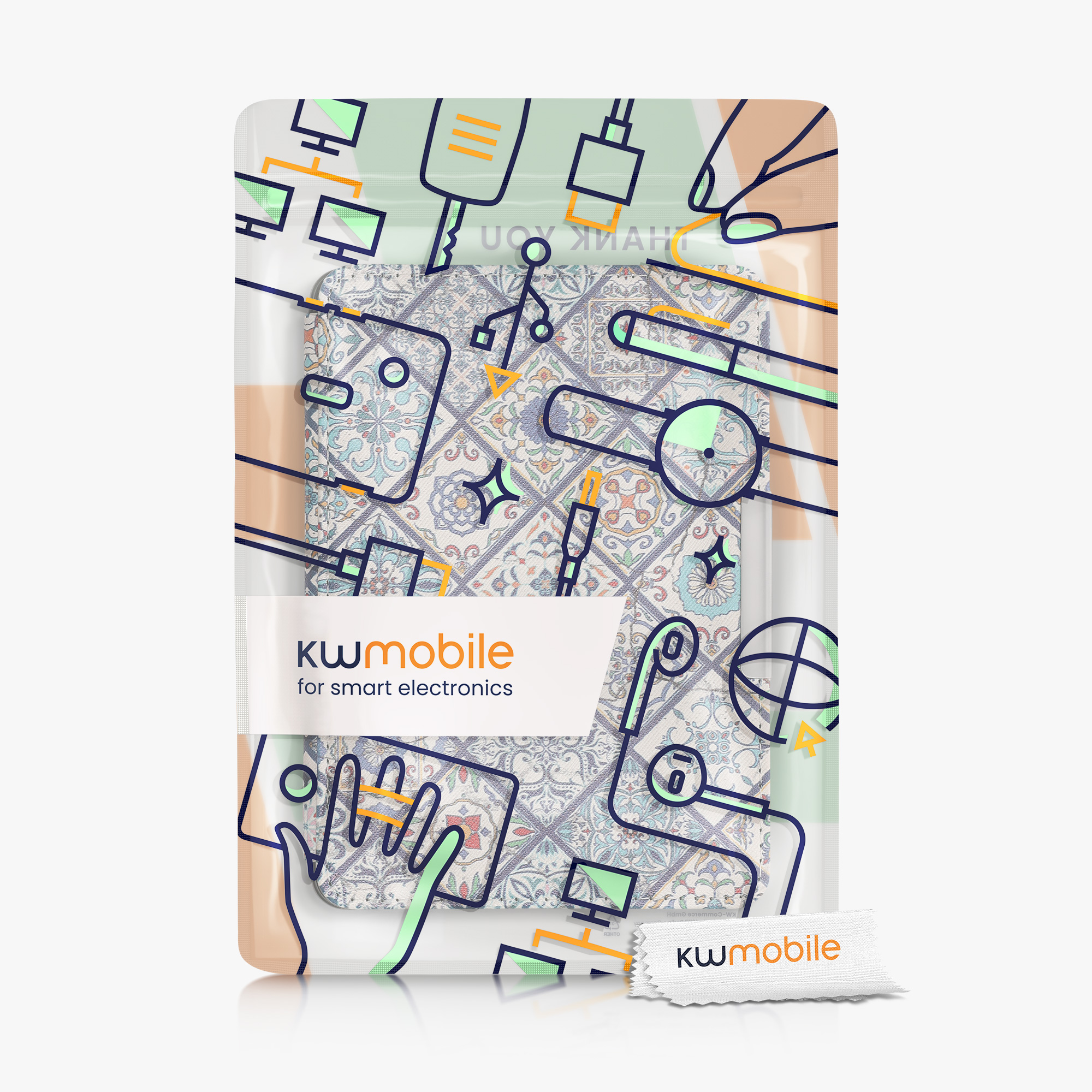 Pouzdro na čtečku kwmobile Kindle Paperwhite - Moroccan Vibes multicolor - modrá / oranžová / bílá