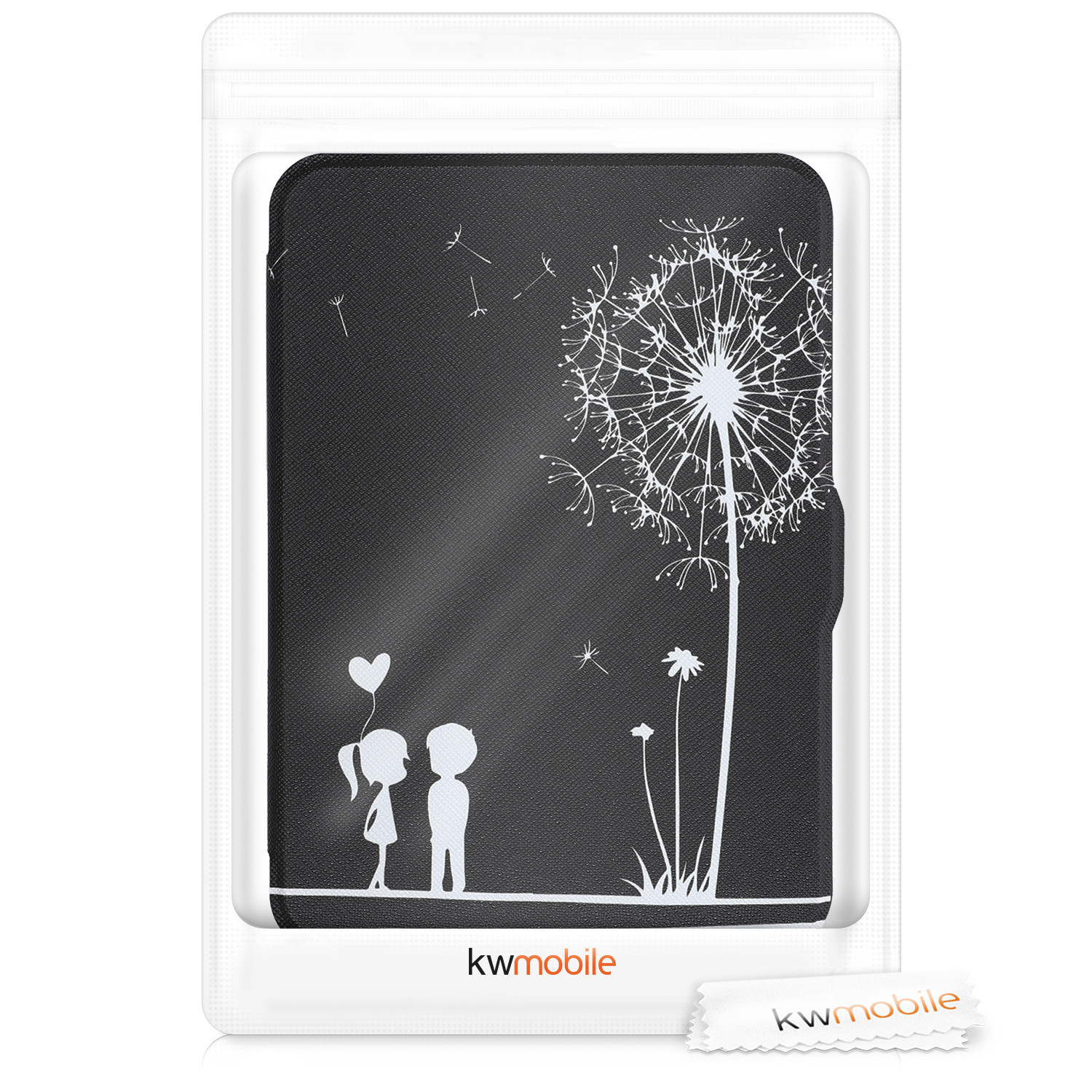 Pouzdro na čtečku kwmobile pro Tolino Vision 1 / 2 / 3 / 4 HD - motiv Dandelion Love, bílá / černá
