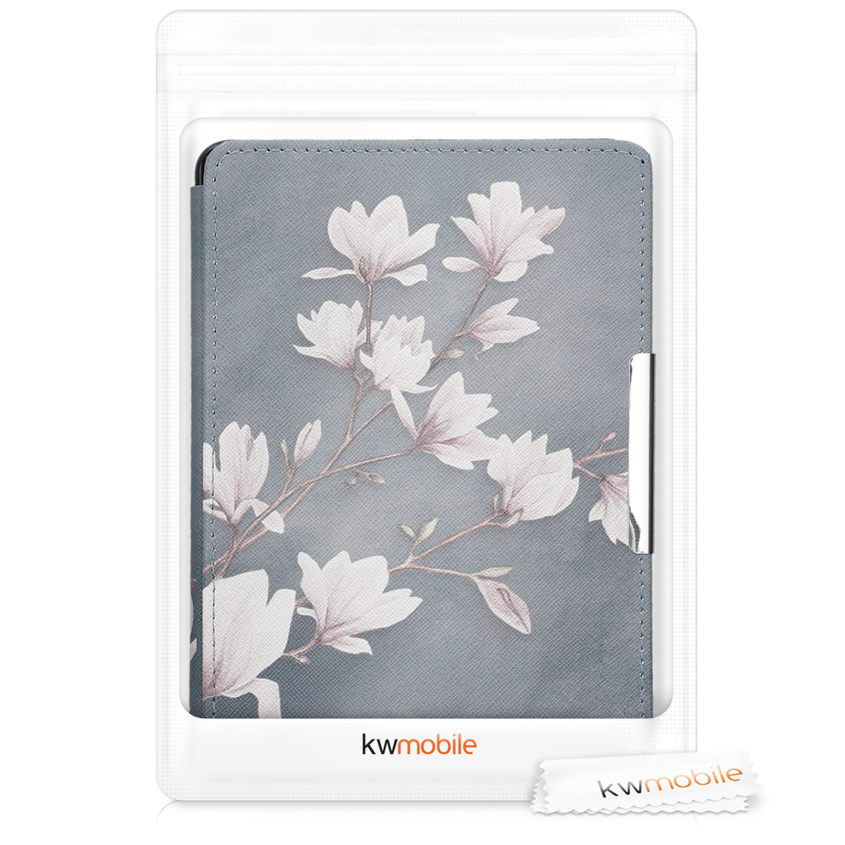 Pouzdro na čtečku kwmobile Kindle Paperwhite - Magnolias - taupe / bílá / modrošedá