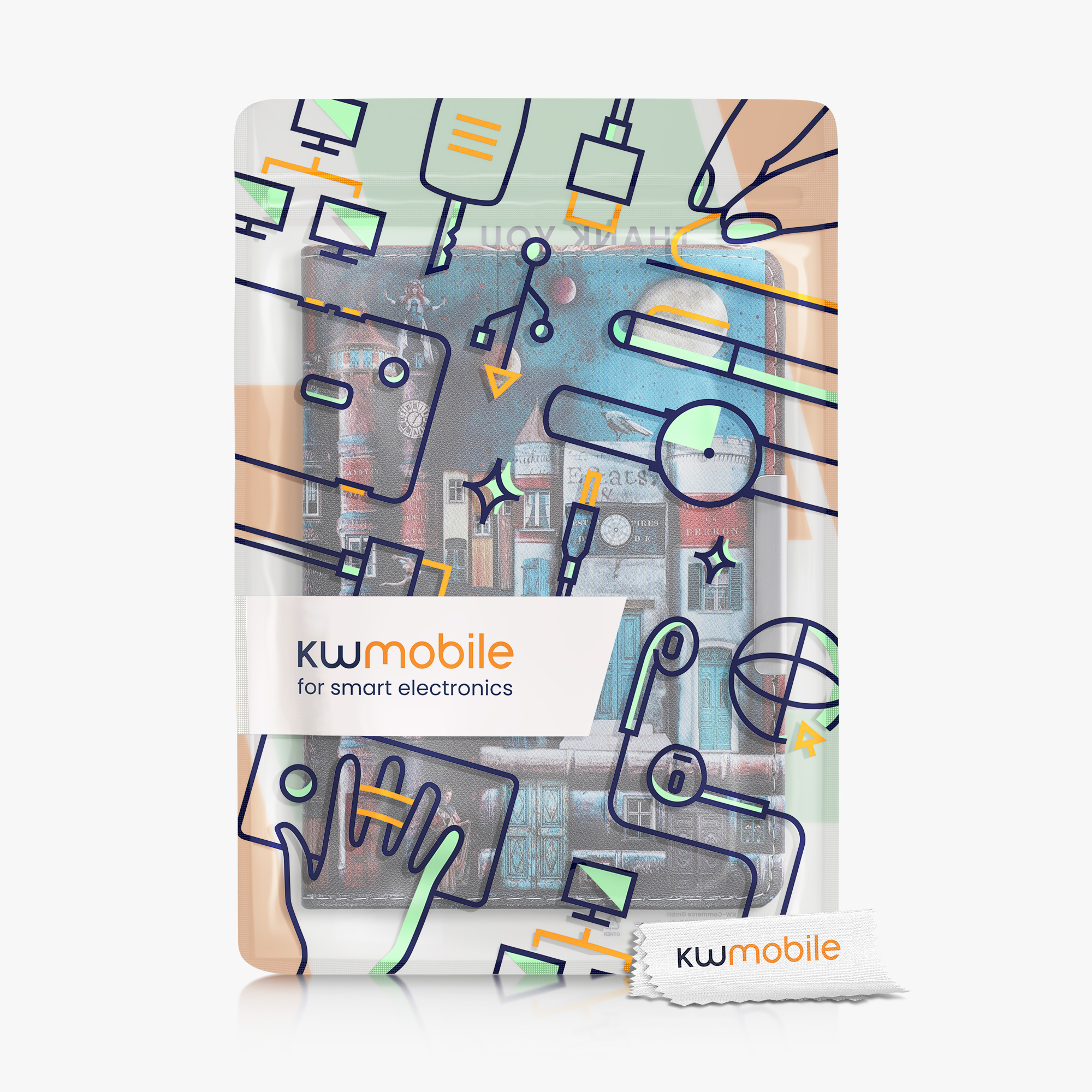 Pouzdro na čtečku kwmobile pro Tolino Vision 1 / 2 / 3 / 4 HD - motiv Book City, vícebarevná