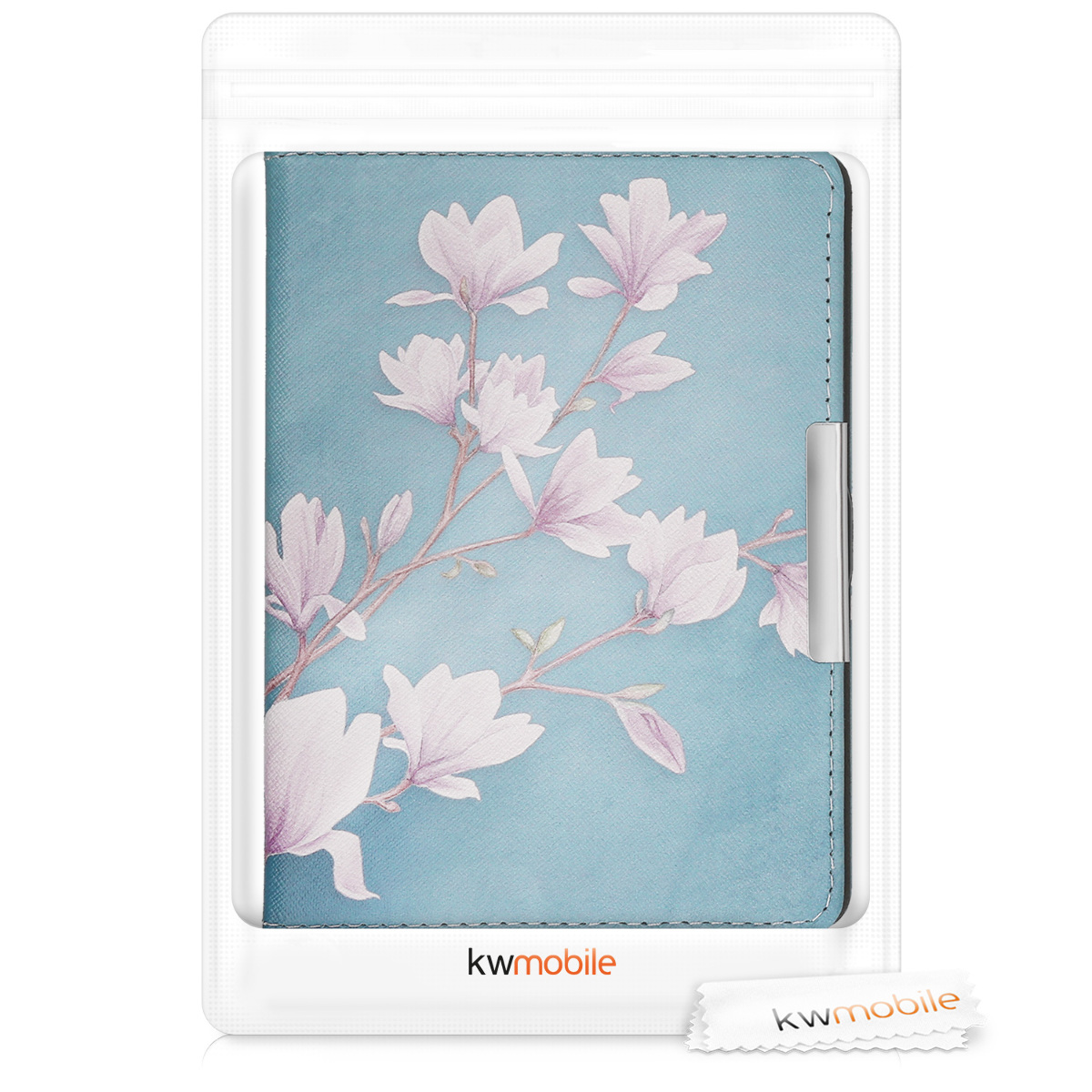Pouzdro na čtečku Tolino Shine (2013) kwmobile - magnolias / taupe / bílá / blue grey