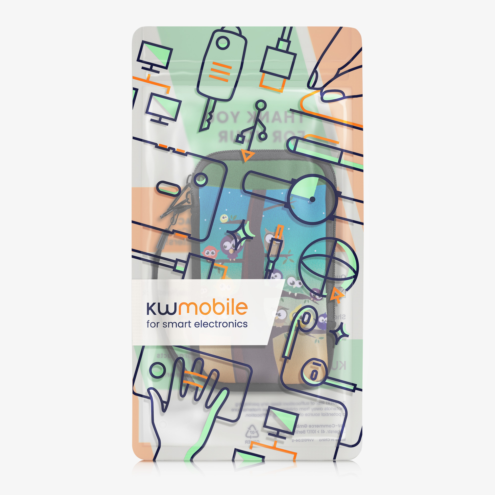 kwmobile univerzální pouzdro na mobil L 6.5", neopren, owls tree vícebarevná / modrá / hnědá