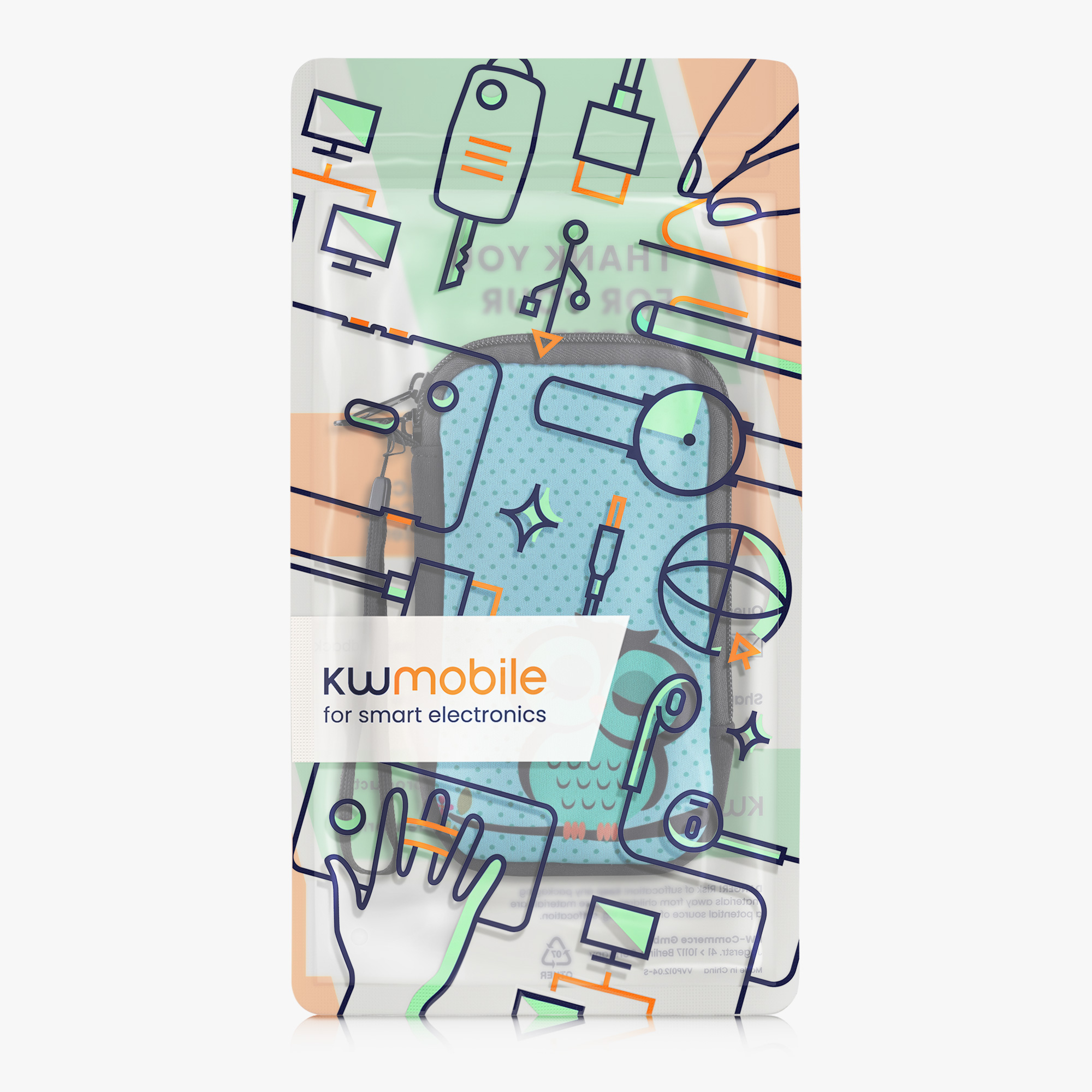kwmobile univerzální pouzdro na mobil L 6.5", neopren, Sleeping Owl tyrkysová / hnědá / mint