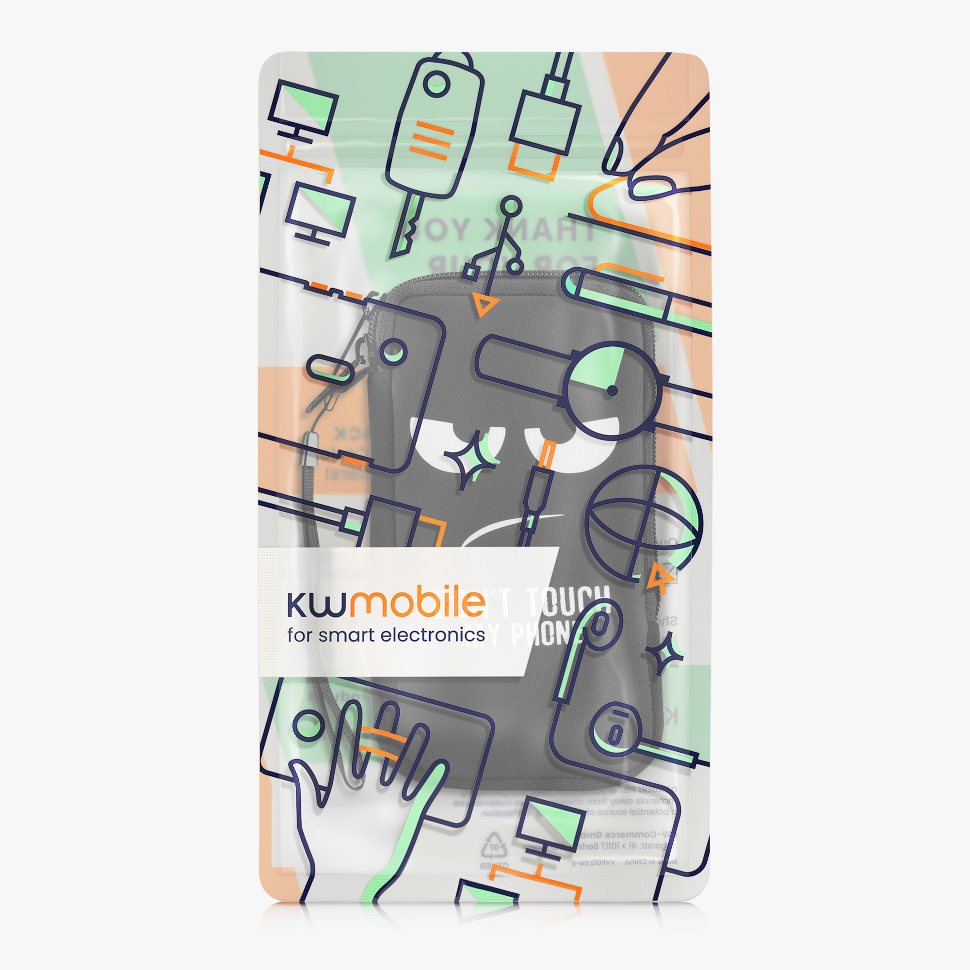 Univerzální pouzdro na mobil kwmobile - XL - 17,2 x 8,4 cm (6.7/6.8") - motiv Don't Touch My Phone - bílá / černá