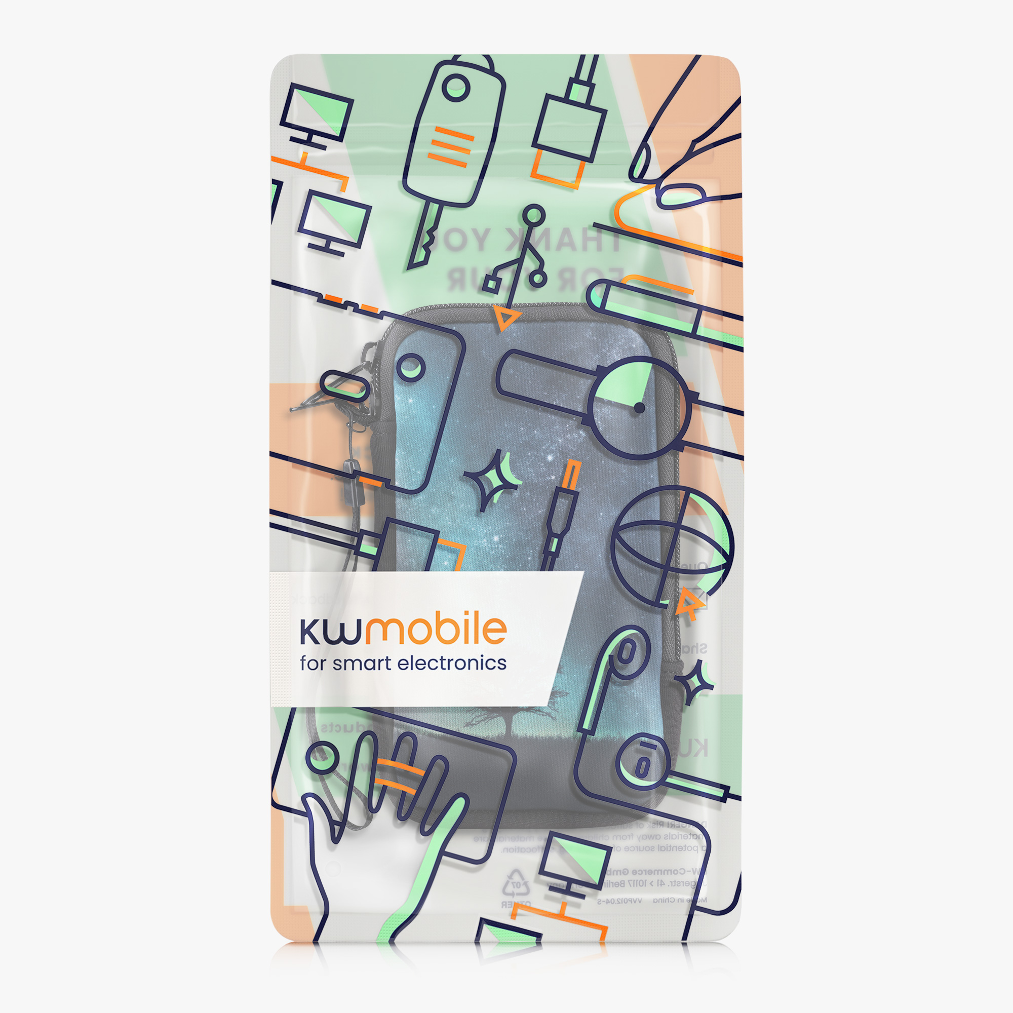 Univerzální pouzdro kwmobile na mobil XL 6,7/6,8" (17,2 x 8,4 cm) - motiv kosmická příroda, modrá / šedá / černá
