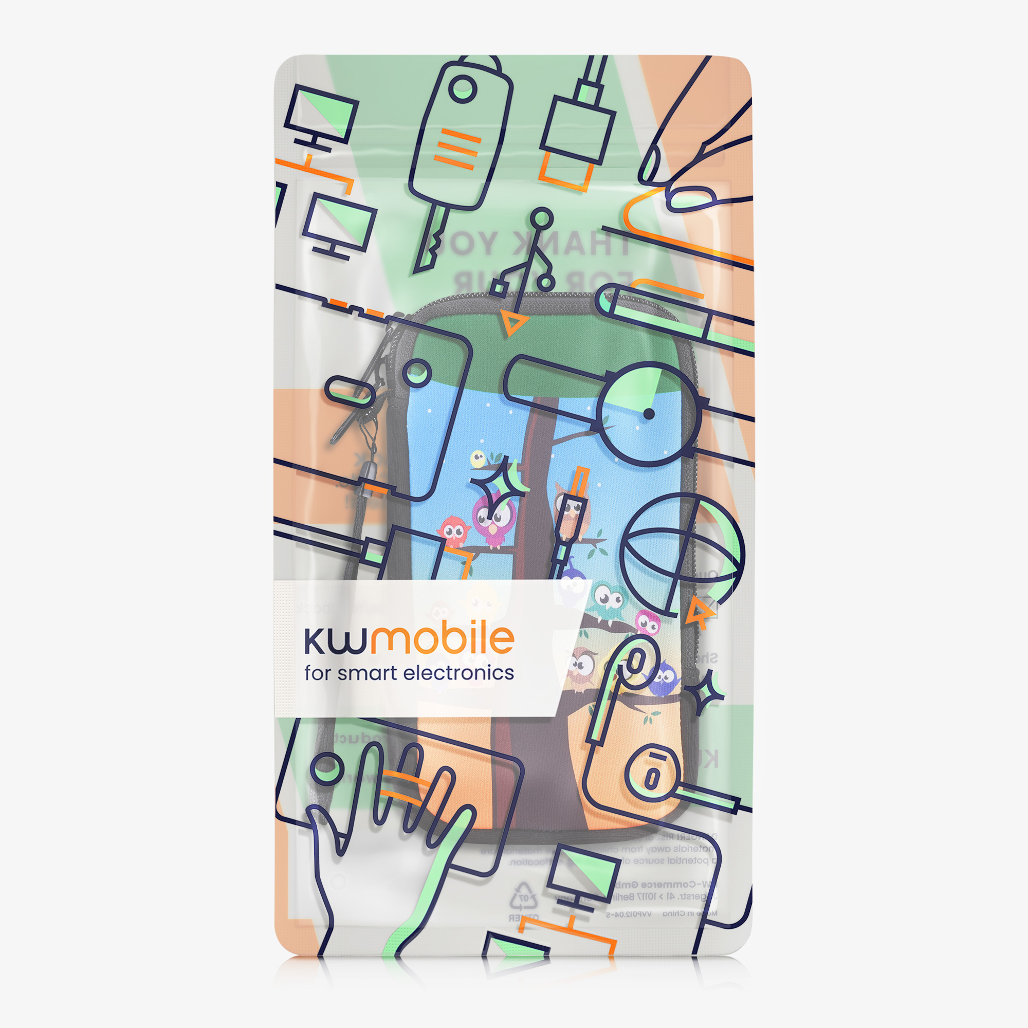 Univerzální pouzdro kwmobile na mobil XL 6,7/6,8" (17,2 x 8,4 cm) - motiv sovy na stromě, vícebarevná / modrá / hnědá