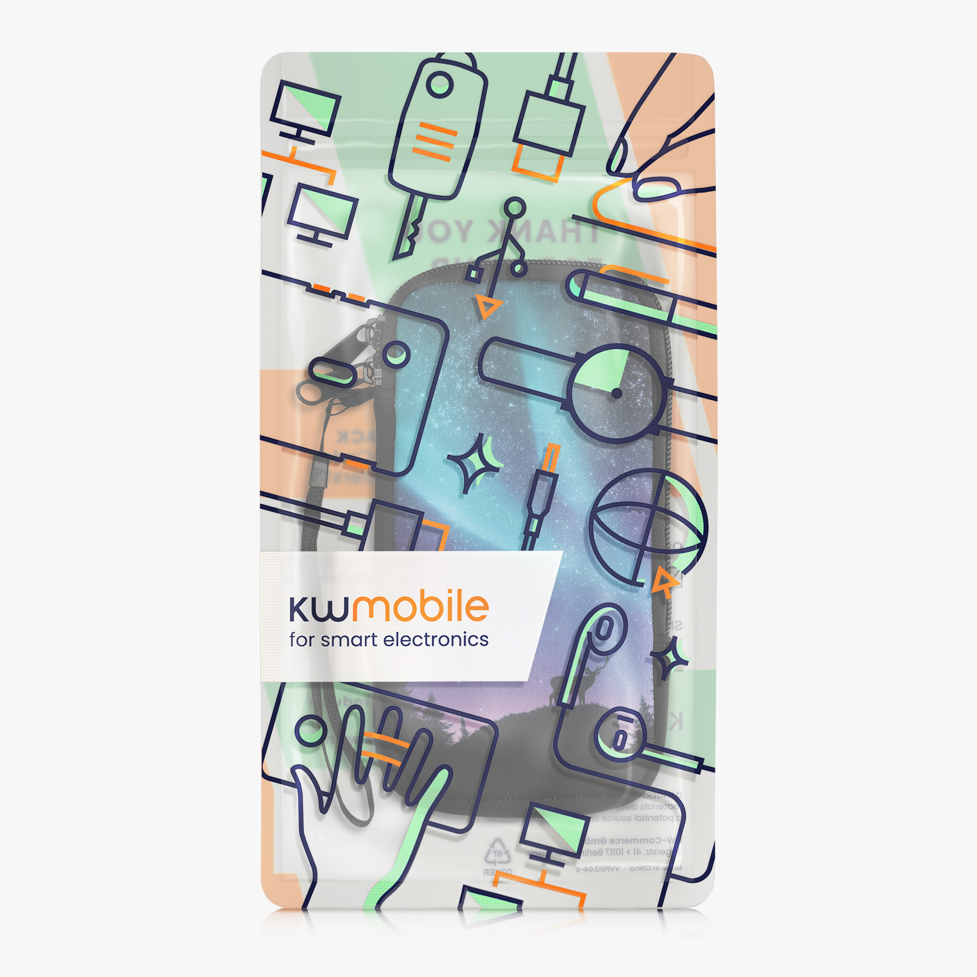 Univerzální pouzdro na mobil kwmobile - XL - 17,2 x 8,4 cm (6.7/6.8") - motiv aurora - tyrkysová / modrá / černá