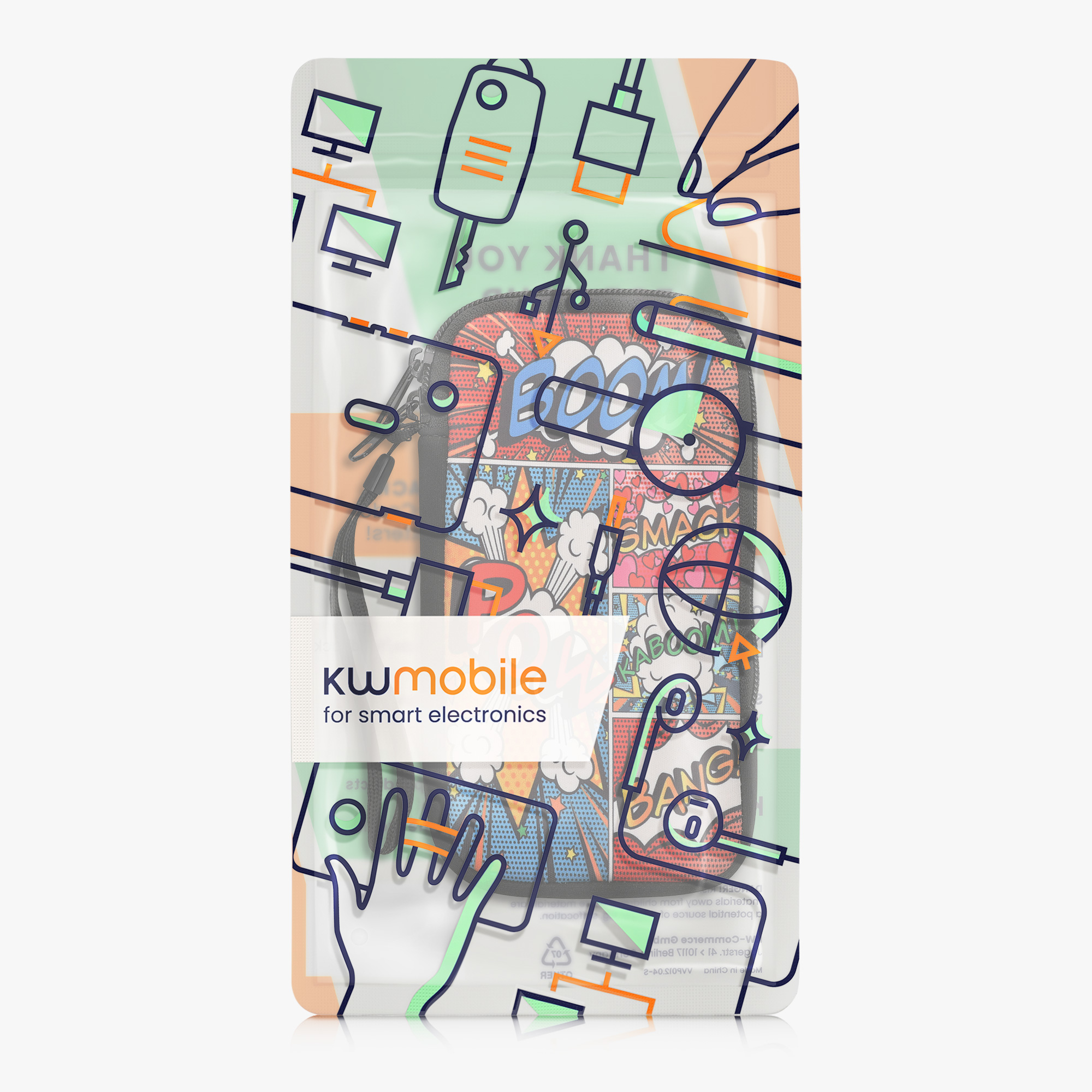 Univerzální pouzdro na mobil kwmobile - XL - 17,2 x 8,4 cm (6.7/6.8") - motiv komiksové symboly - Multicolor