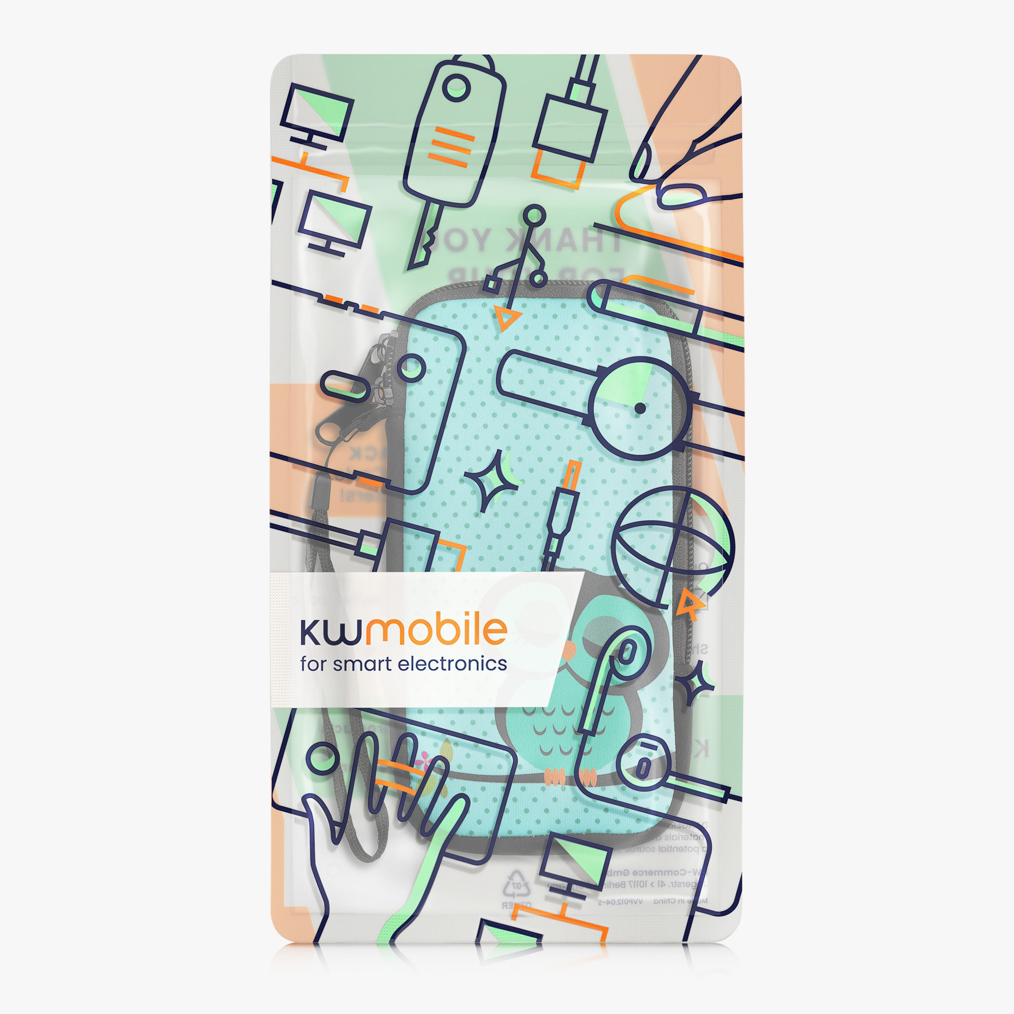 Univerzální pouzdro kwmobile na mobil XXL - 7" - motiv Sleeping Owl - tyrkysová / hnědá / mint