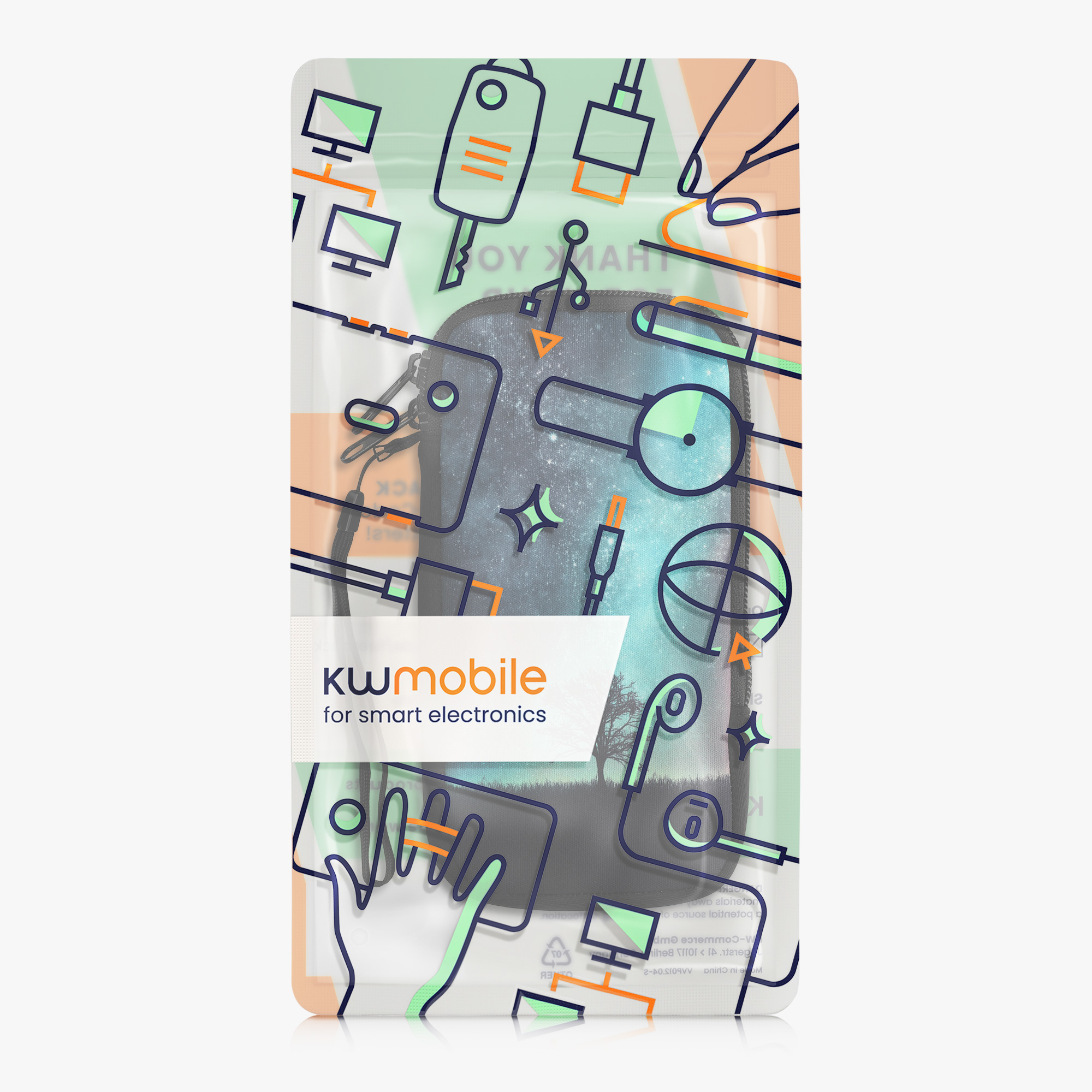 Univerzální pouzdro kwmobile na mobil XXL - 7" - motiv Cosmic Nature - modrá / šedá / černá