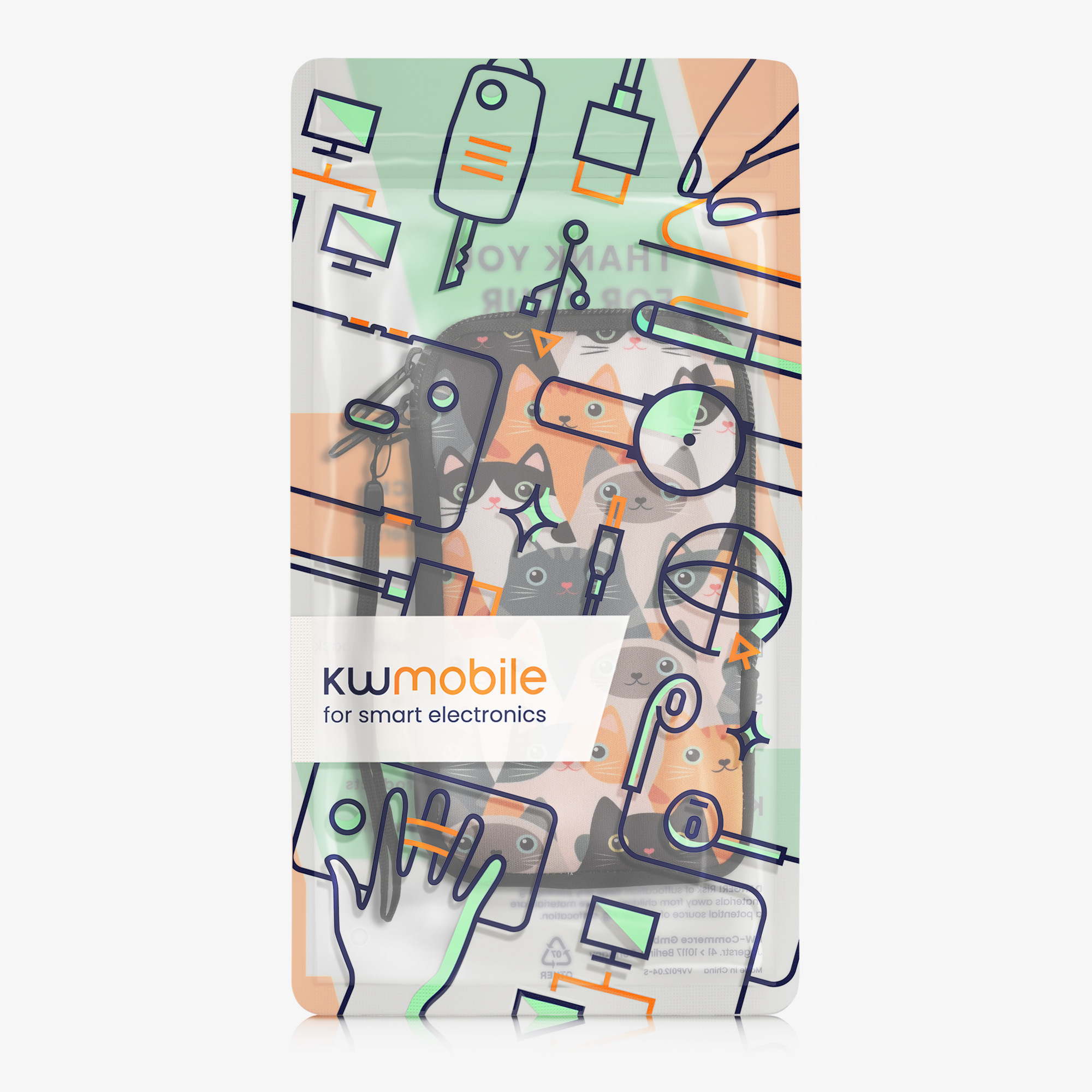 kwmobile univerzální pouzdro na mobil L 6.5", neopren, Cats oranžová / černá / bílá