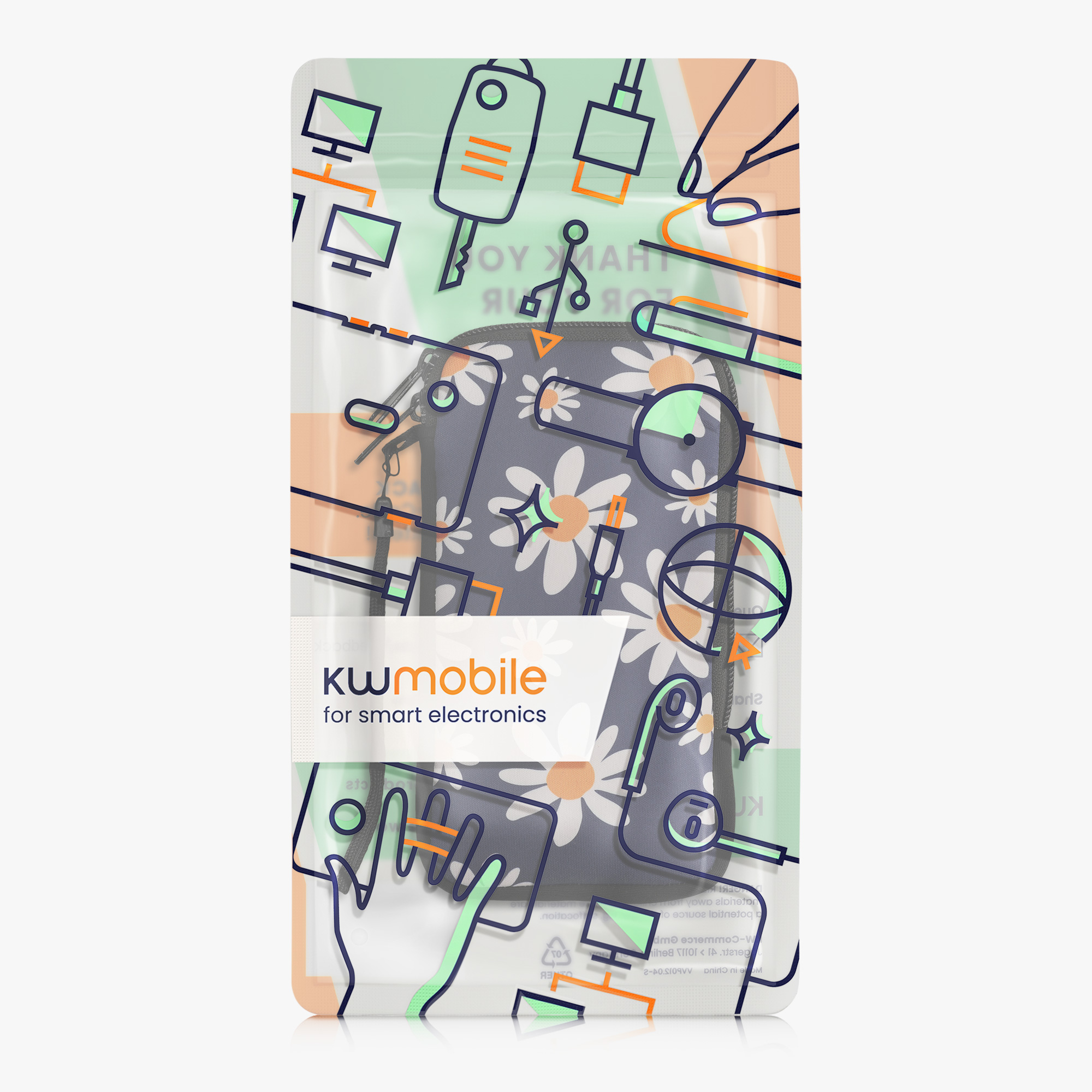 Univerzální pouzdro kwmobile na mobil XL 6,7/6,8" (17,2 x 8,4 cm) - motiv letní sedmikrásky, modrá / bílá / žlutá
