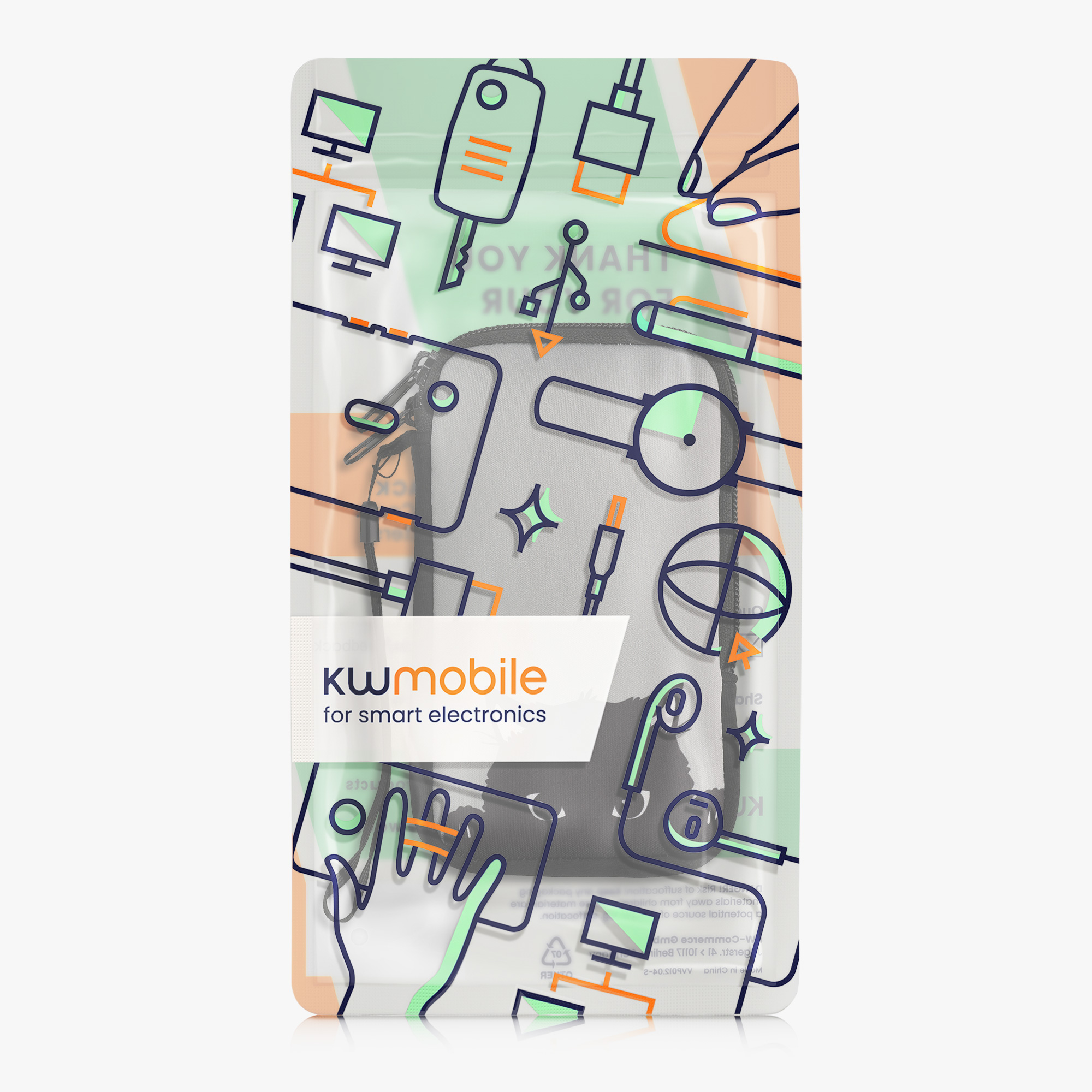 kwmobile univerzální pouzdro na mobil L 6.5", neopren, Curious Cat šedá / černá