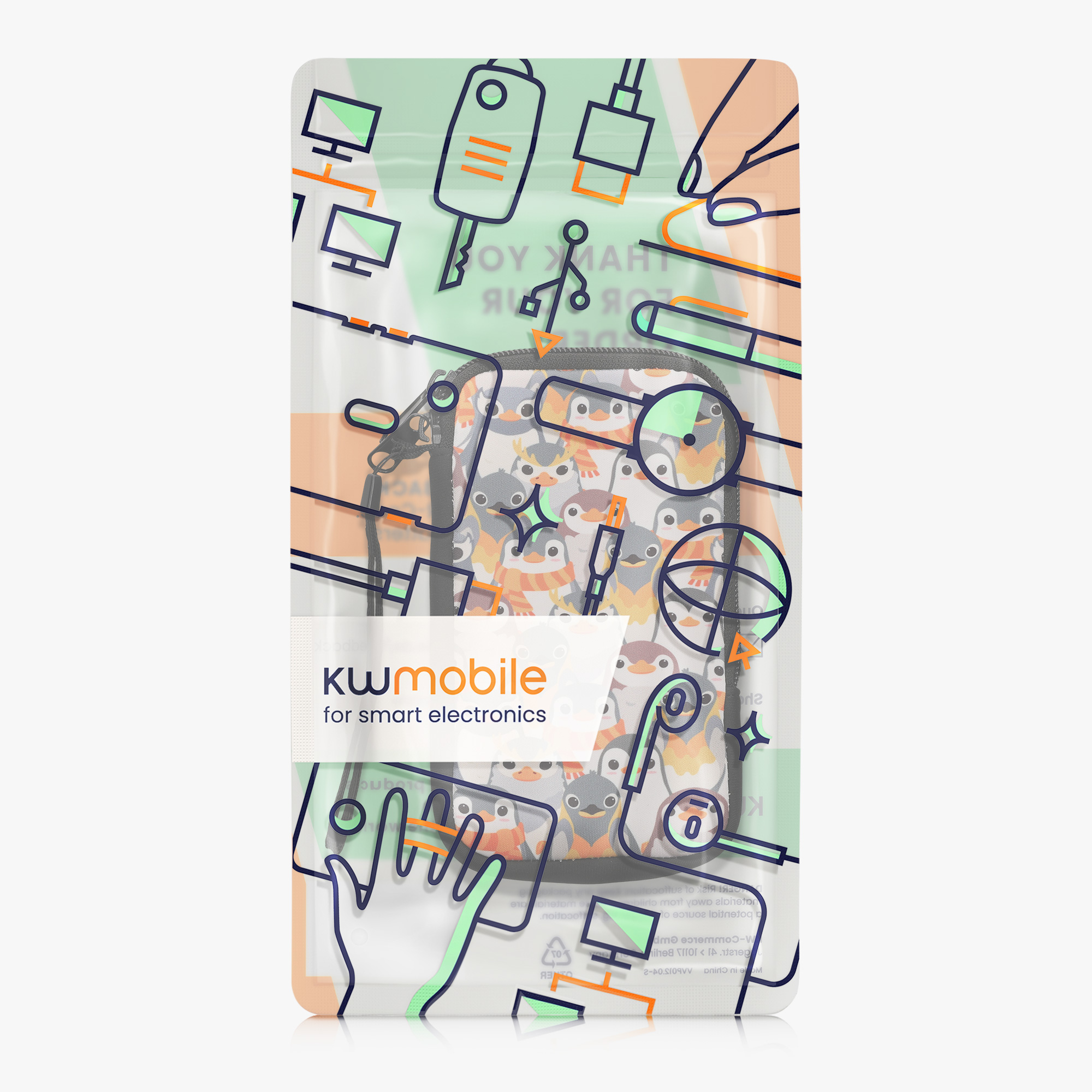 kwmobile univerzální pouzdro na mobil L 6.5", neopren, Penguins šedá / žlutá / hnědá