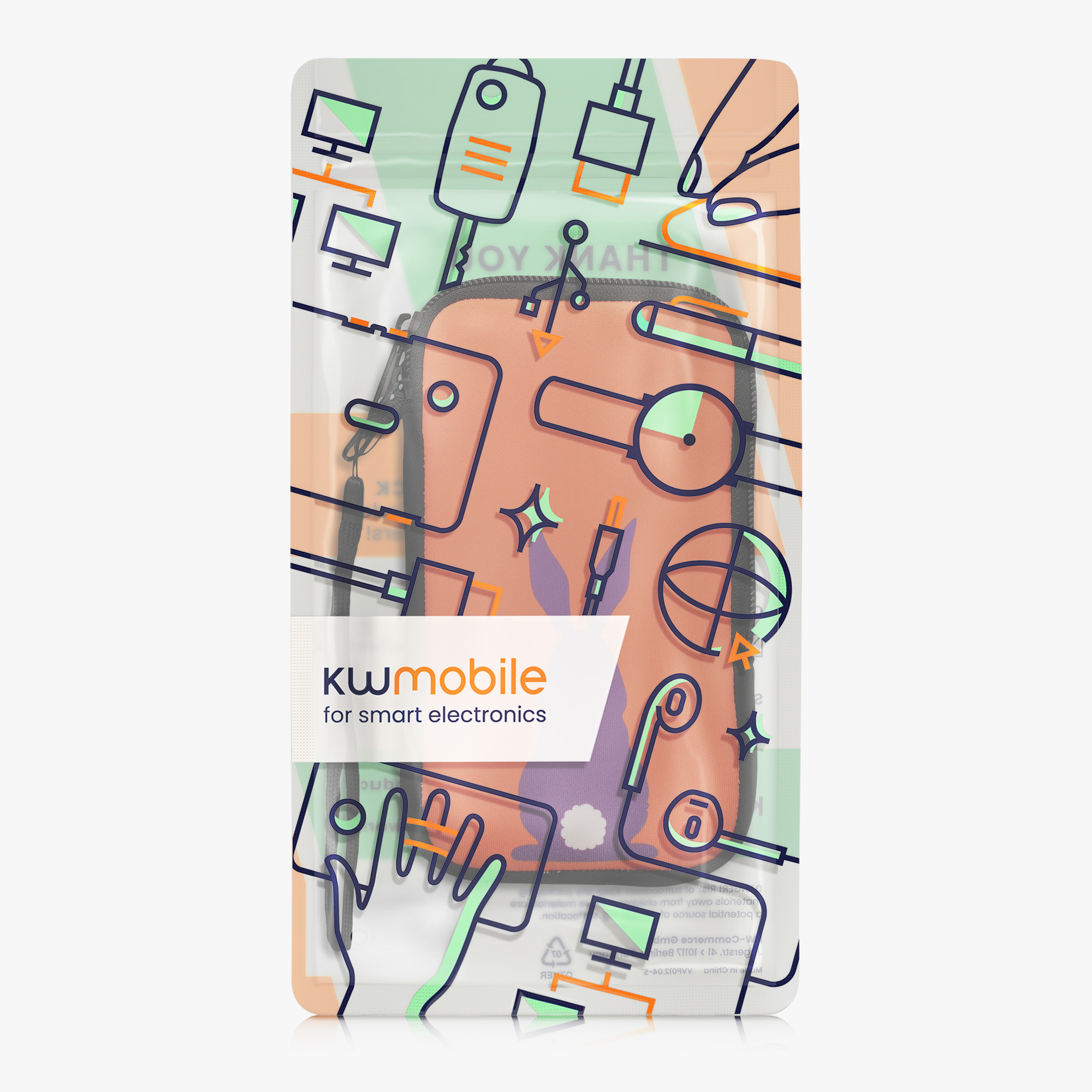 kwmobile univerzální pouzdro na mobil L 6.5", neopren, Rabbit Silhouette fialová / korálová