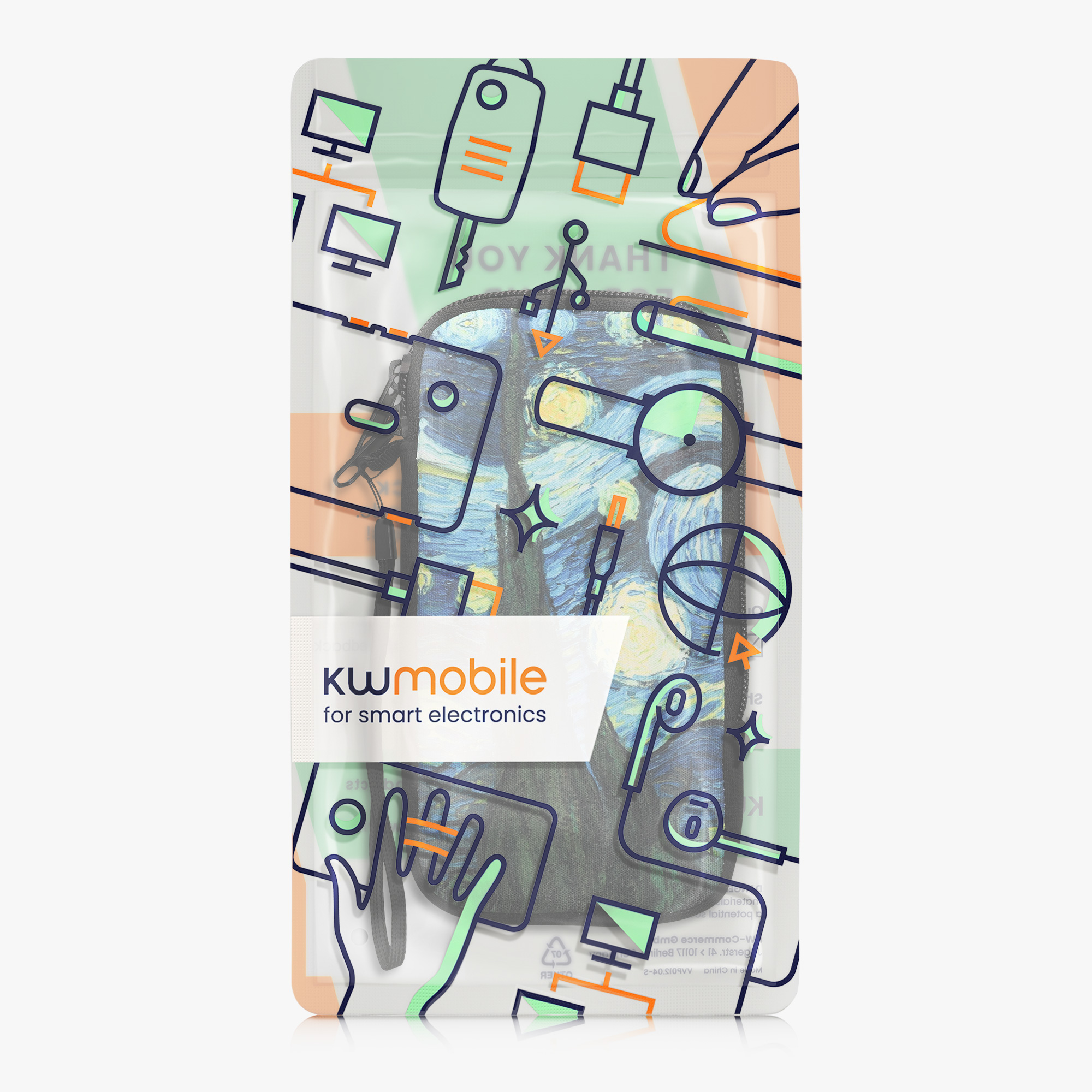 Univerzální pouzdro kwmobile na mobil XXL - 7" - motiv Starry Night - modrá / žlutá