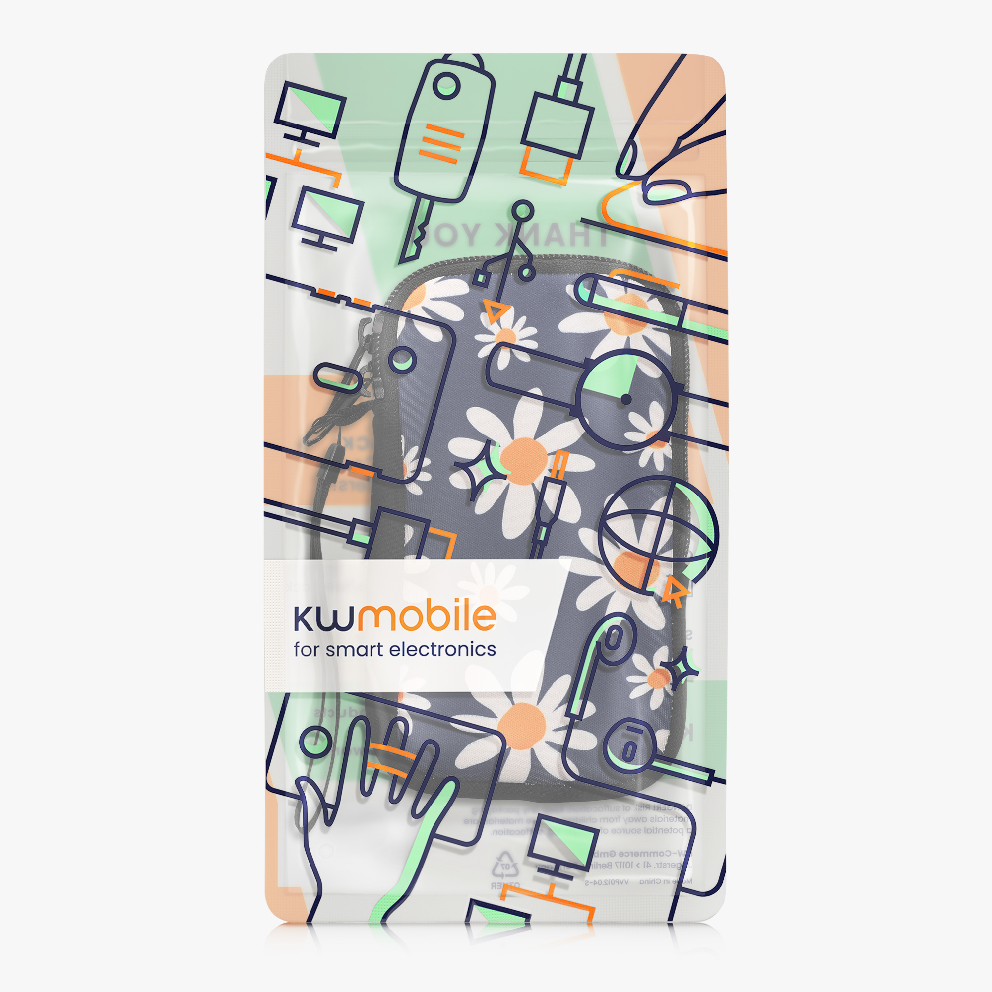 Univerzální pouzdro na mobil kwmobile pro Smartphone Size M, motiv Summer Daisy modrá / bílá / žlutá