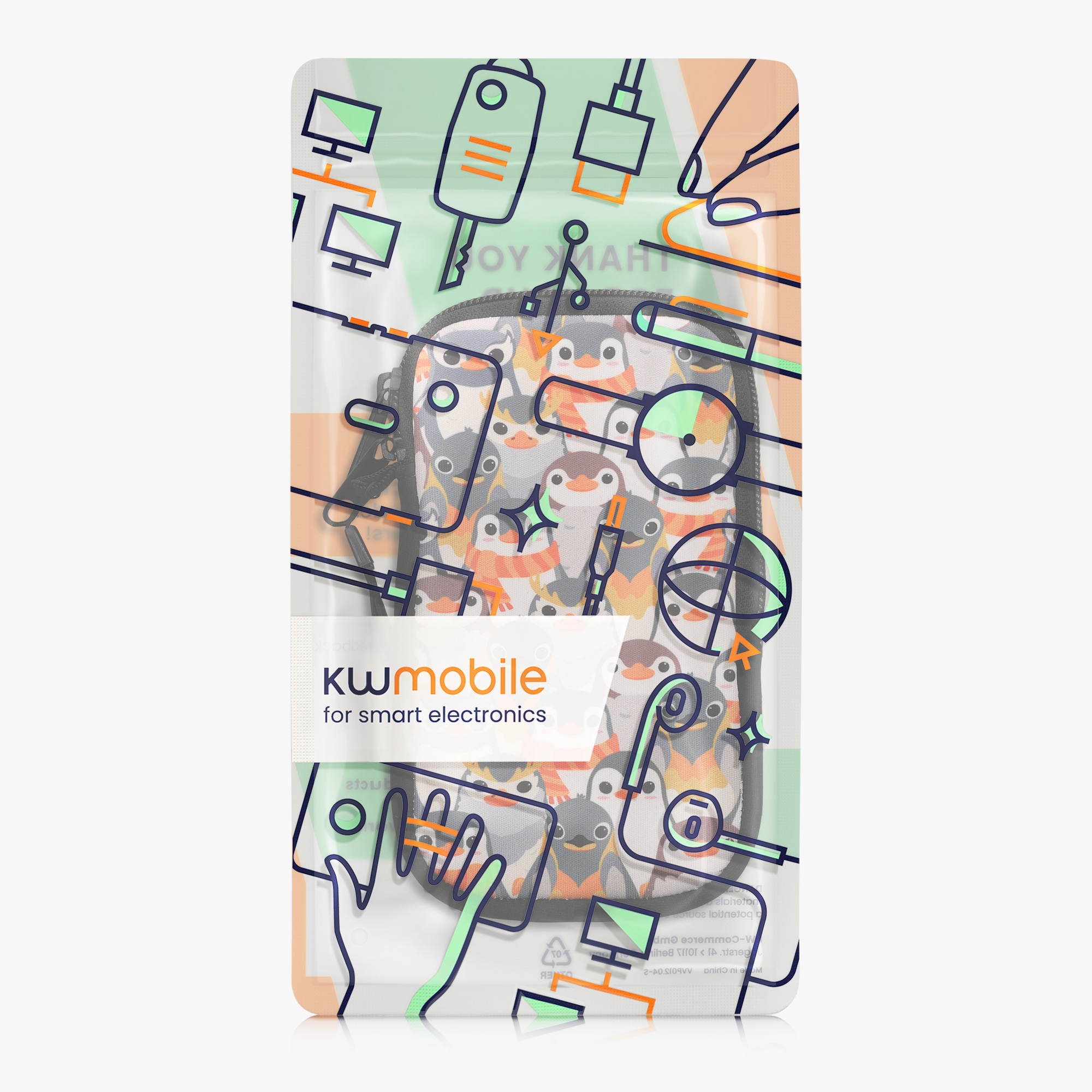 Univerzální pouzdro na mobil kwmobile pro Smartphone Size M, motiv Penguins šedá / žlutá / hnědá