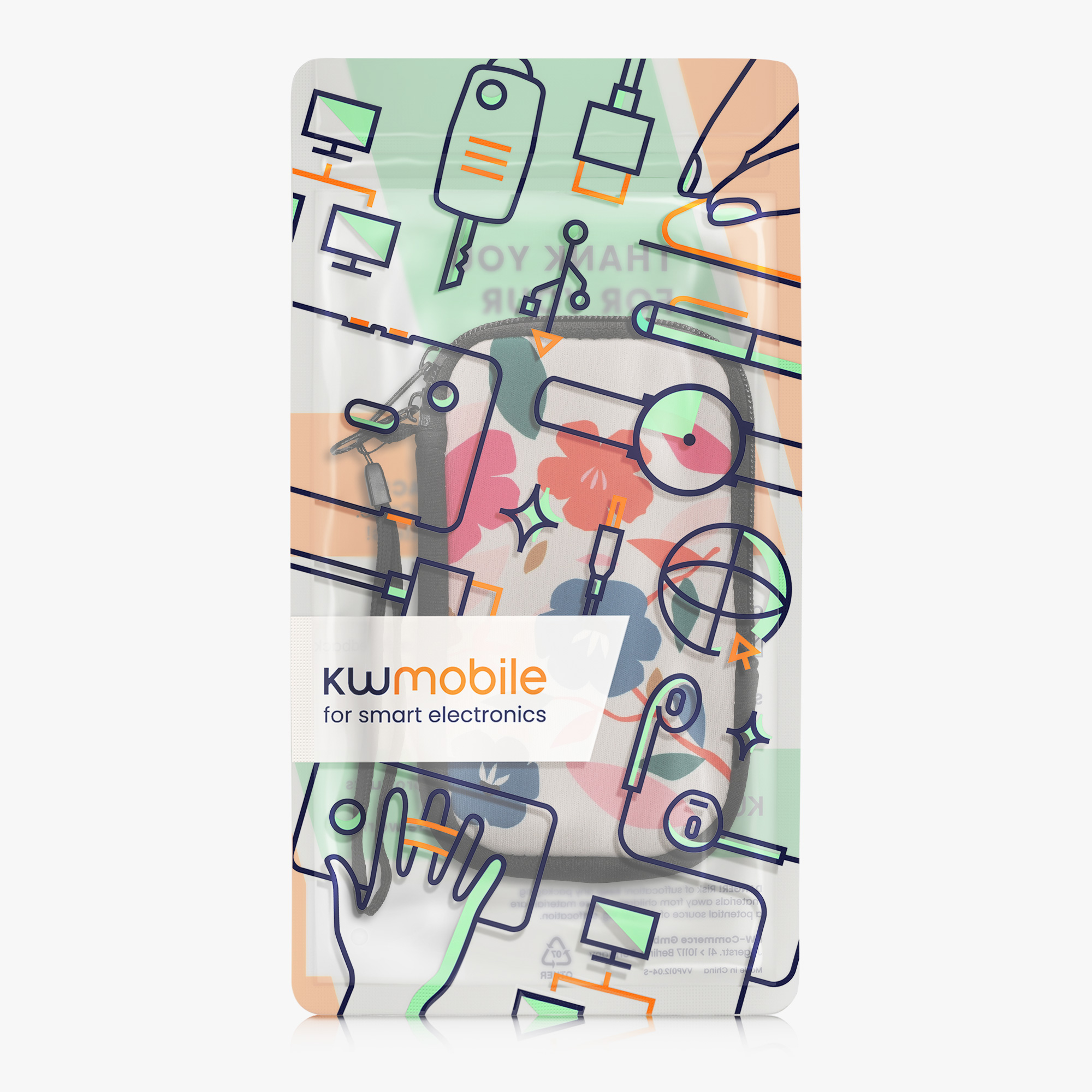 kwmobile univerzální pouzdro na mobil L 6.5", neopren, Colorful Flowers tmavě růžová / tmavě modrá / krémová